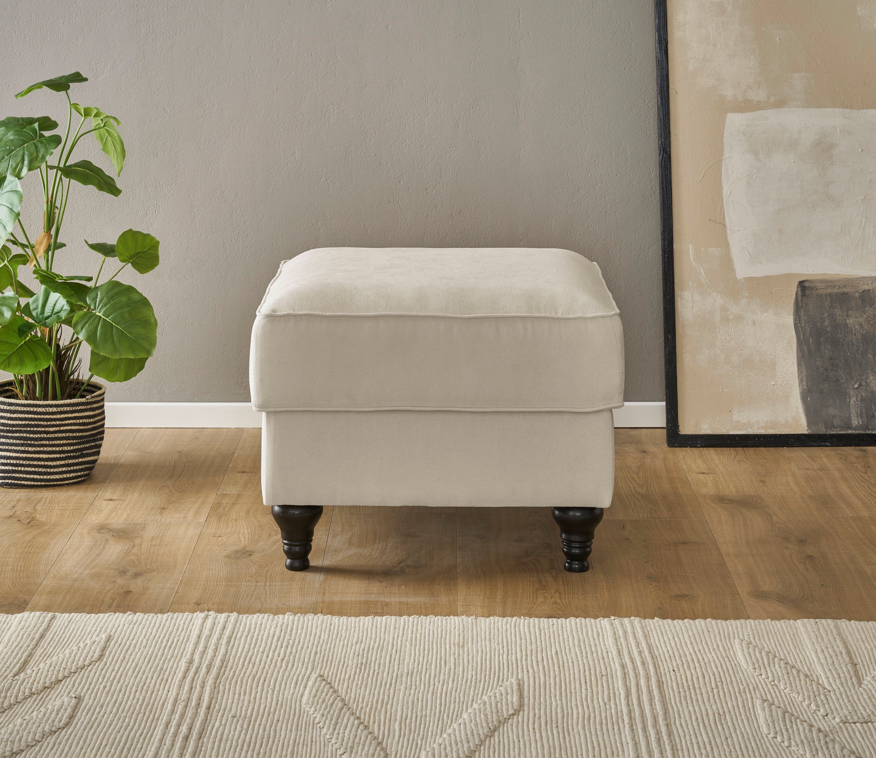 OTTO home Hocker Westminster mit hochwertigem Microfaserbezug, Passend zur Serie WESTMINSTER, Federkern-Polsterung, gedrechselter Fuß