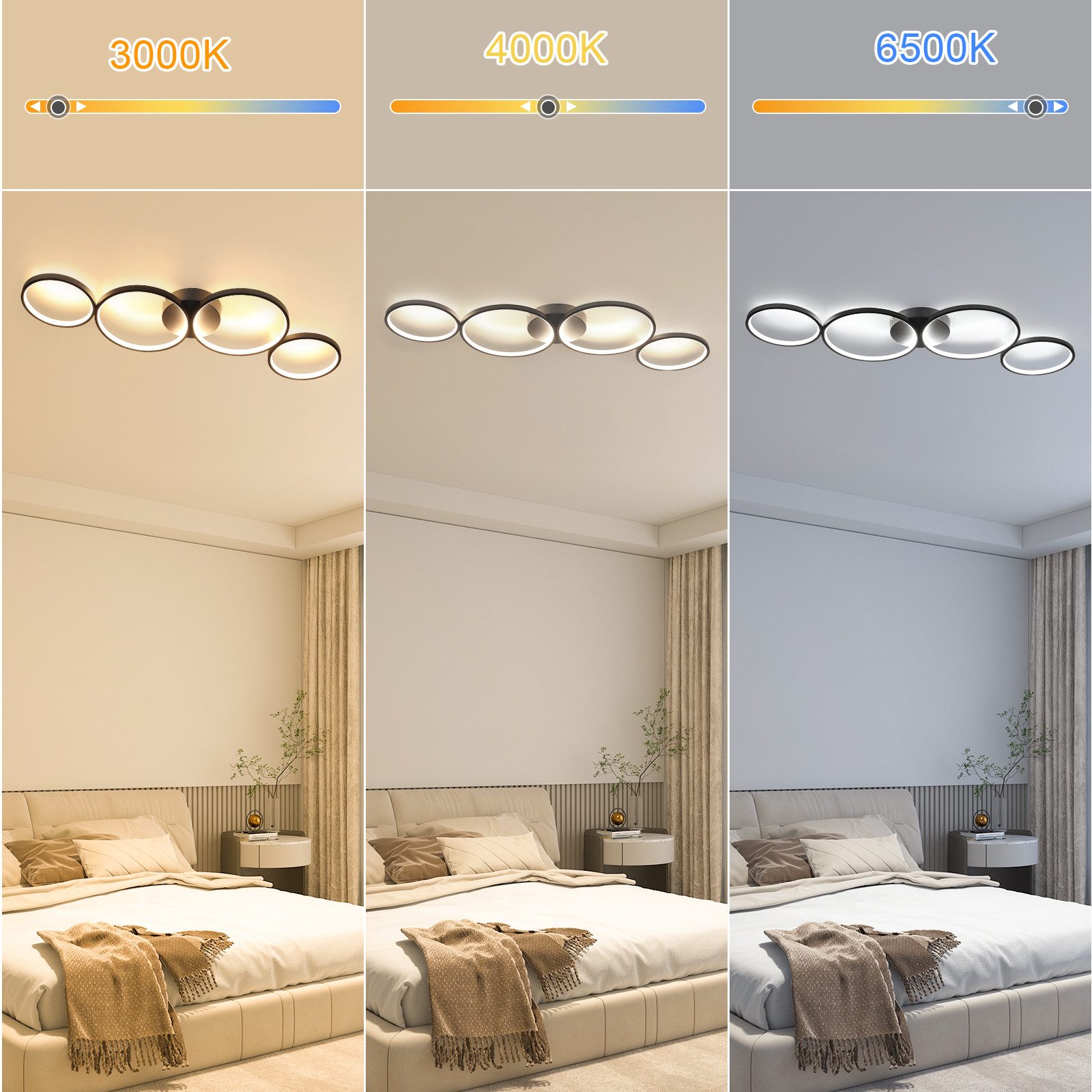 Nettlife LED Deckenleuchte Wohnzimmer Modern Schlafzimmer 4 Flammig in Ringoptik, Dimmbar mit Fernbedienung, LED fest integriert, Warmweiß, Kaltweiß, Neutralwei – Bild 5 von 5