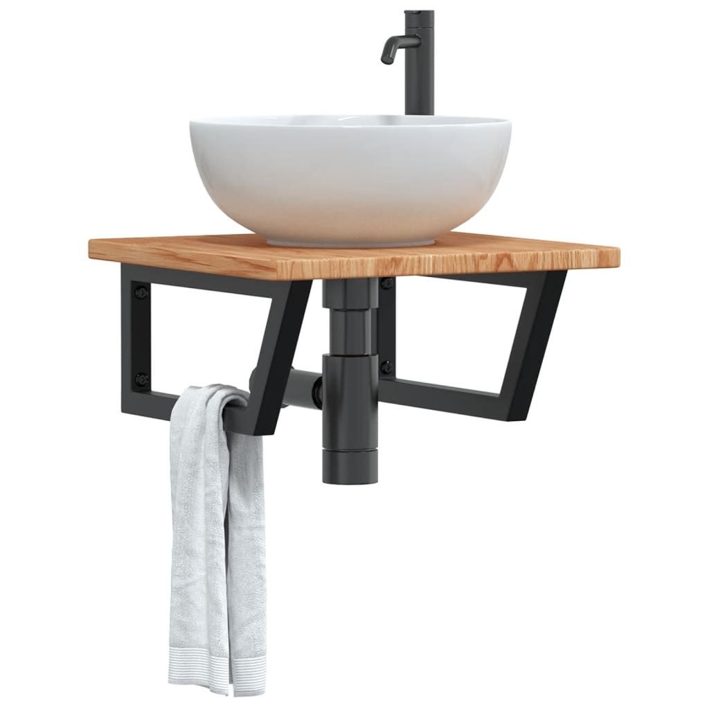 furnicato Waschtisch Waschtischplatte mit Halterung Stahl und Massivholz Eiche (1-St), Schwebendes Badregal mit Ablage und Trapezform für das Badezimmer
