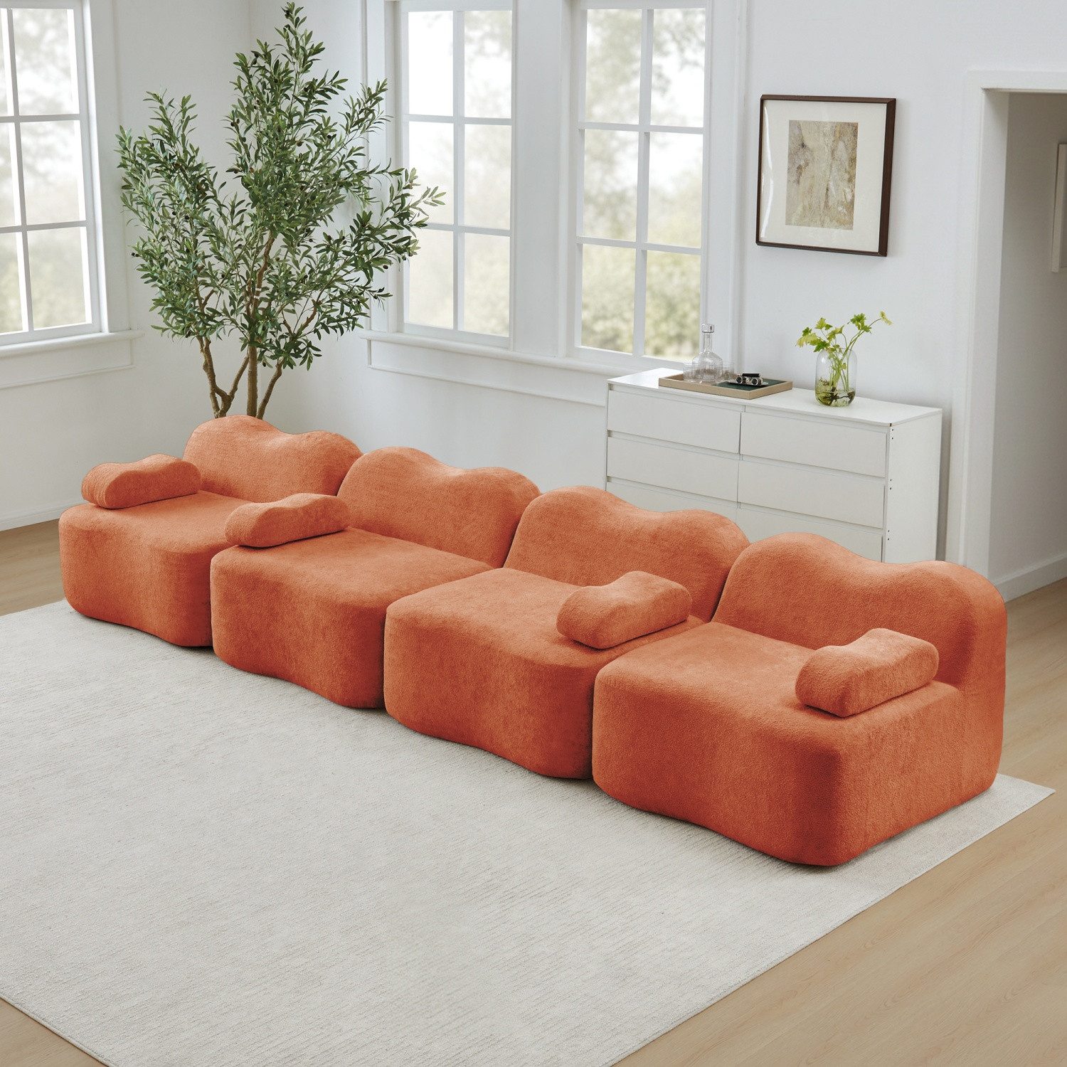 ANYSUN 4-Sitzer Modulares Ecksofa,L-förmiges Boneless Sofa 2-Sitzer,3-Sitzer Sofa, 32D Hochdichtschaum, Wellenform,tiefe Sitzfläche, bewegliches Armlehnenkissen, Keine Montage, für Wohnzimmer, Schlafzimmer oder Büro
