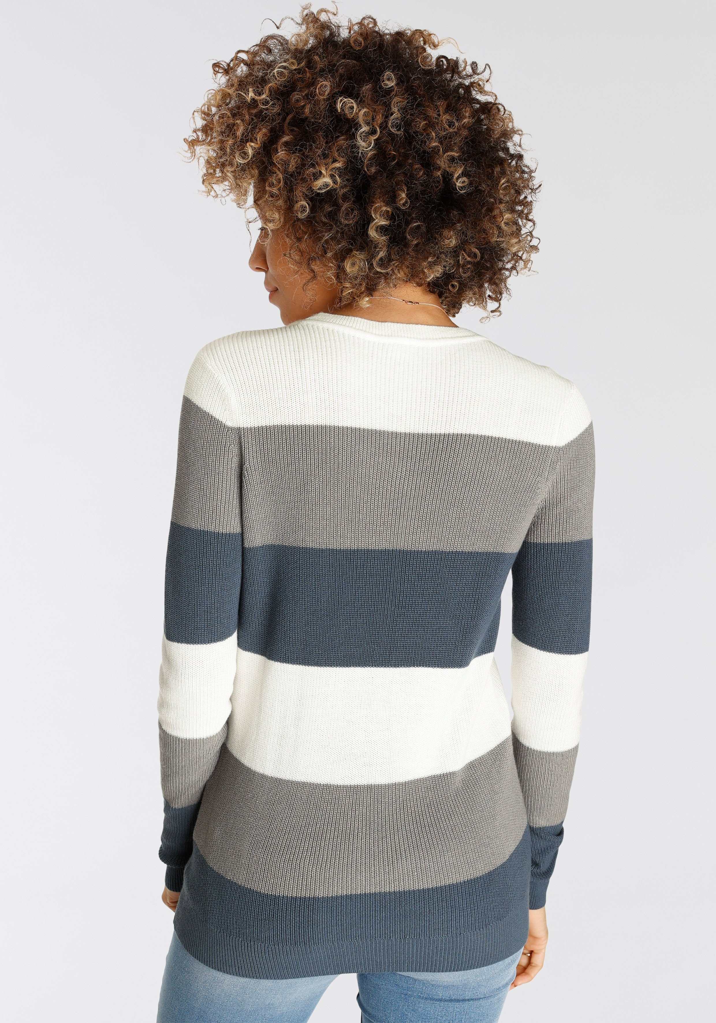 H.I.S Strickpullover in Streifenoptik mit Rundhalsausschnitt