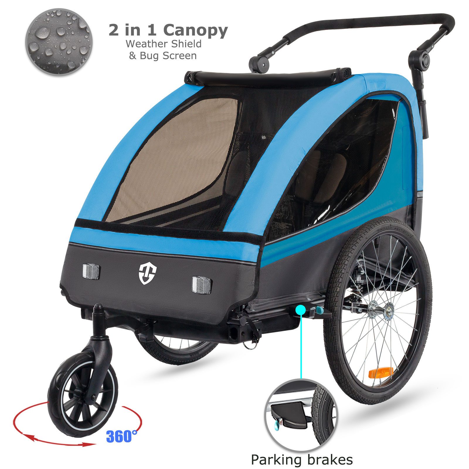 TIGGO Fahrradkinderanhänger Fahrradanhänger Kinderfahrradanhänger mit Buggy Set + Federung, geeignet für 1-2 Kinder