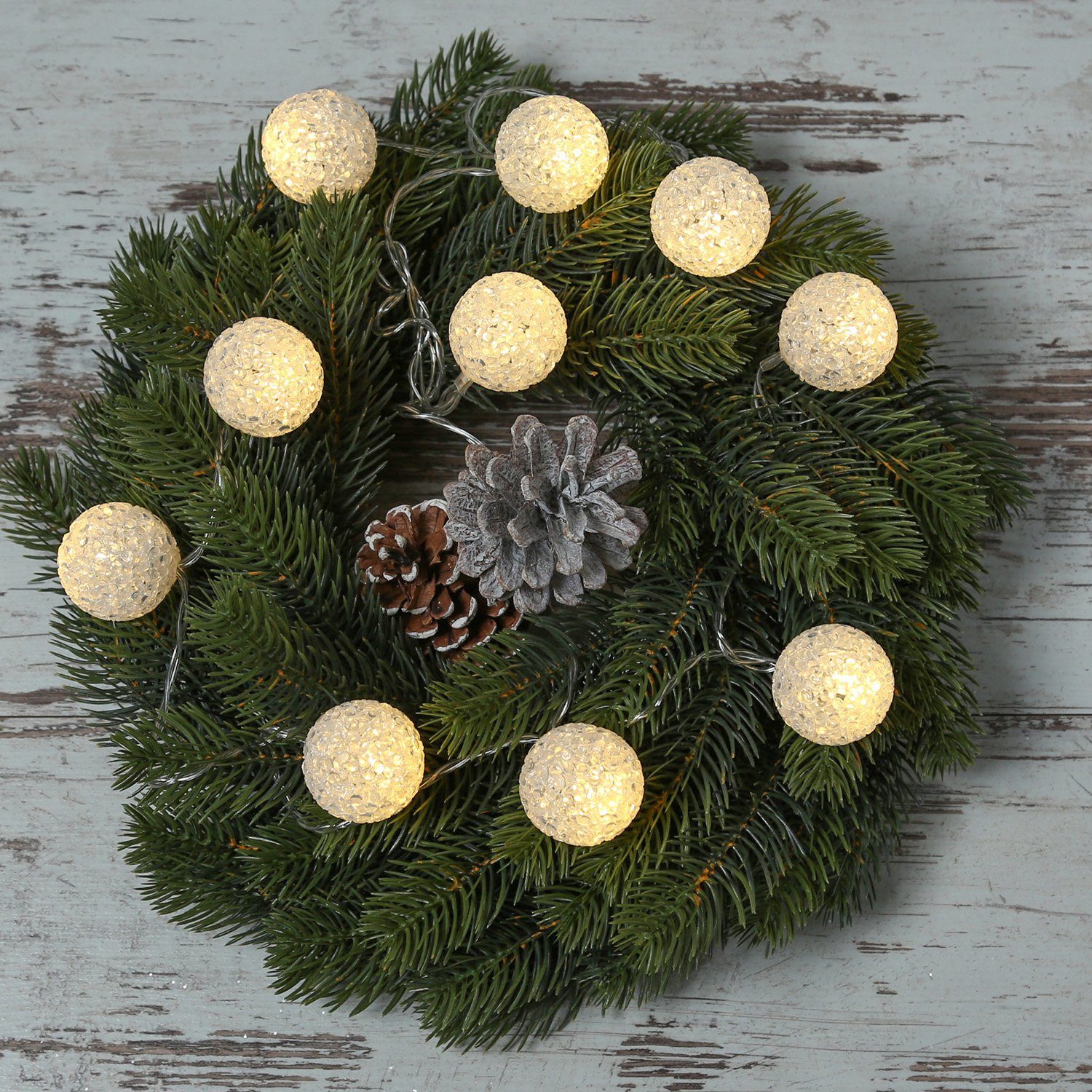 MARELIDA LED-Lichterkette Kugeln 10 Vinyl Bälle Softball 4cm warmweiß Batterie Deko, 10-flammig