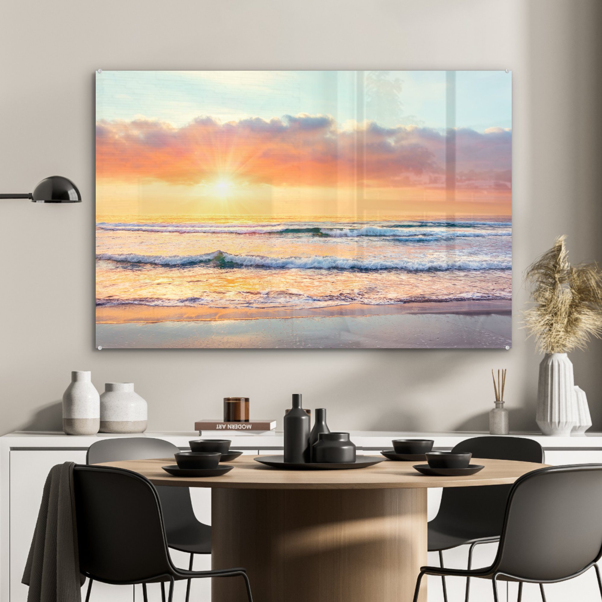 MuchoWow Acrylglasbild Wellen - St), Schlafzimmer Wohnzimmer Sonnenuntergang - Ozean, & Acrylglasbilder (1