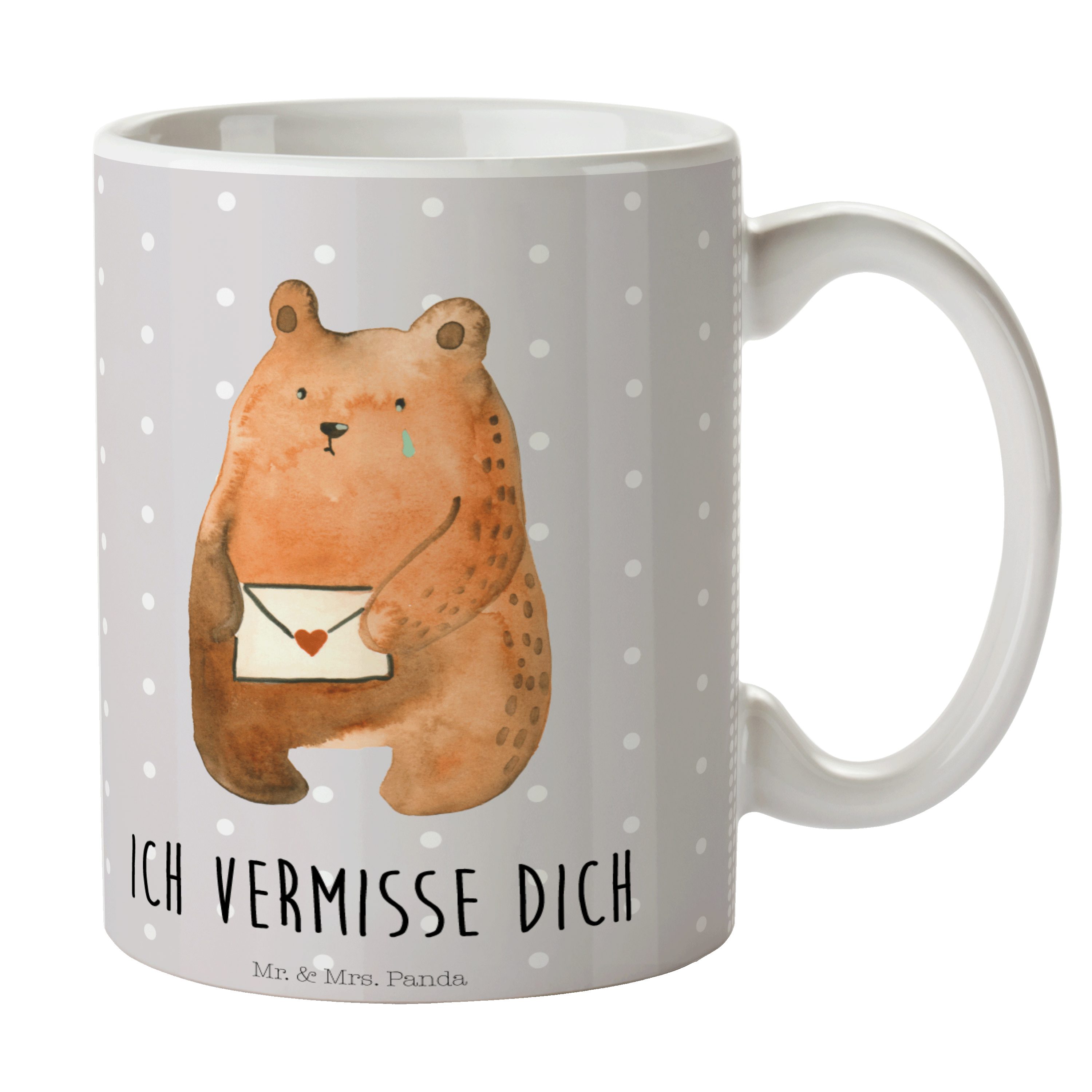 Mr. & Mrs. Panda Tasse Liebesbrief-Bär - Grau Pastell - Geschenk, Tasse, Tasse Sprüche, Tass, Keramik