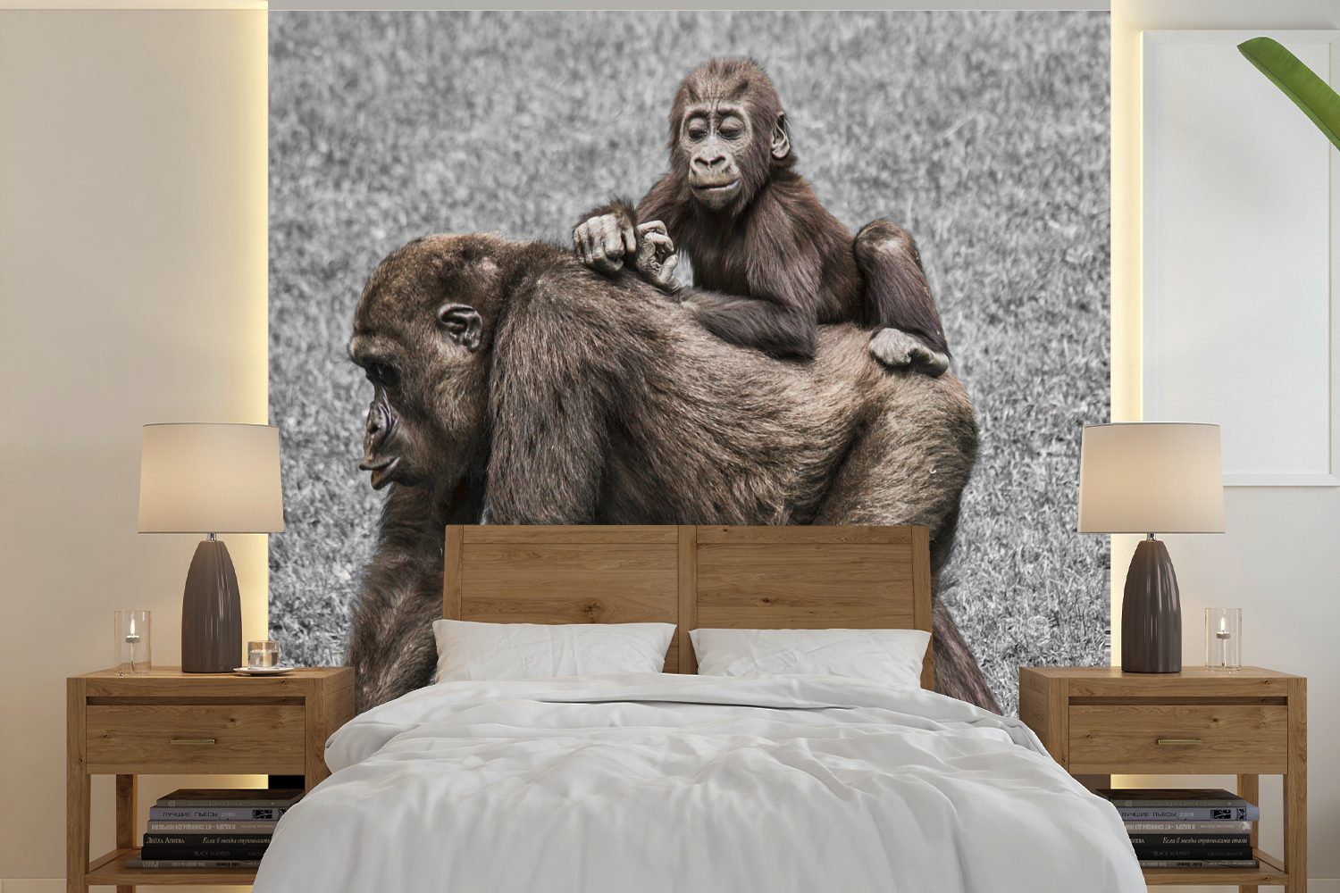 MuchoWow Fototapete Affen Mantel, Schlafzimmer, - Tapete Wohnzimmer (5 bedruckt, für Matt, Landschaft - oder St), Wandtapete Vinyl