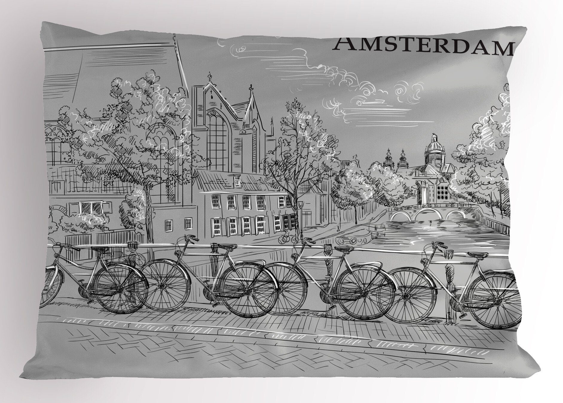 Kissenbezüge Dekorativer Standard Size Gedruckter durch (1 Amsterdam Kanal Abakuhaus Fahrräder den Stück), Kopfkissenbezug