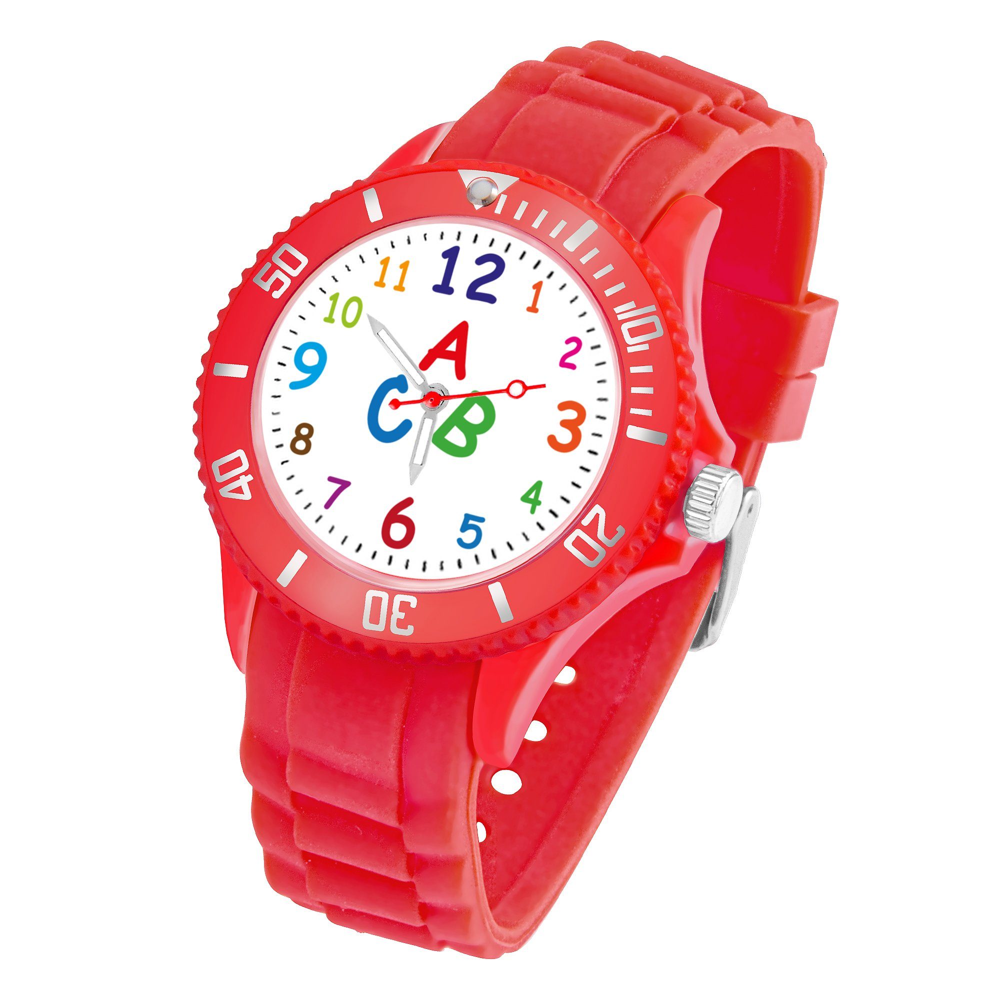 Taffstyle Quarzuhr Kinder Armbanduhr Silikon Lernuhr Zahlen Uhr Bunt, Bunte ABC Silikonuhr Farbige Sportuhr Kinderuhr 34mm Analog Quarz