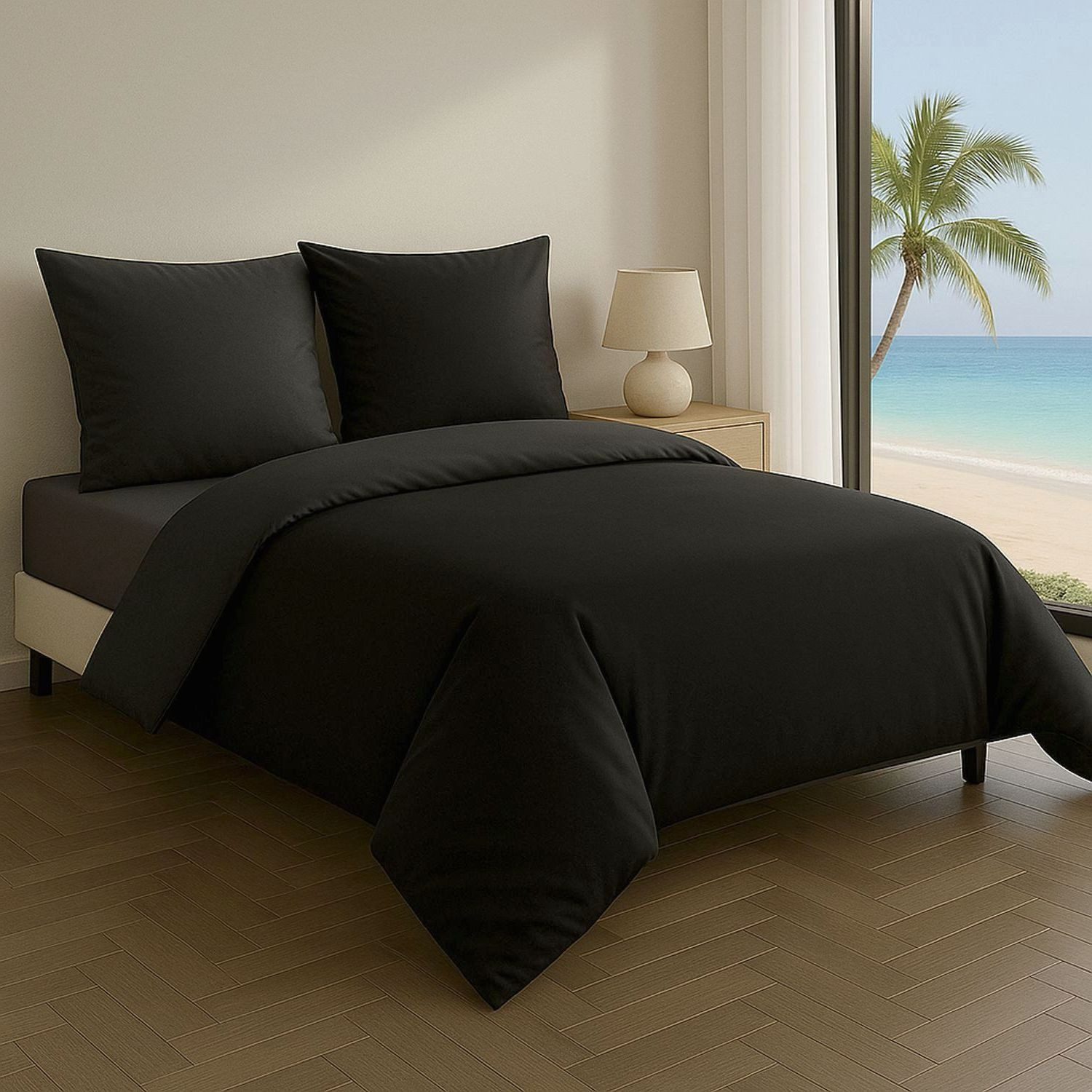 Leonado Vicenti Bettwäsche Luxus Satin-Bettwäsche aus 100 % Baumwolle, Satin, 4 teilig, Wendebettwäsche, hochwertig, dezenter Glanz, Unifarben, Anthrazit