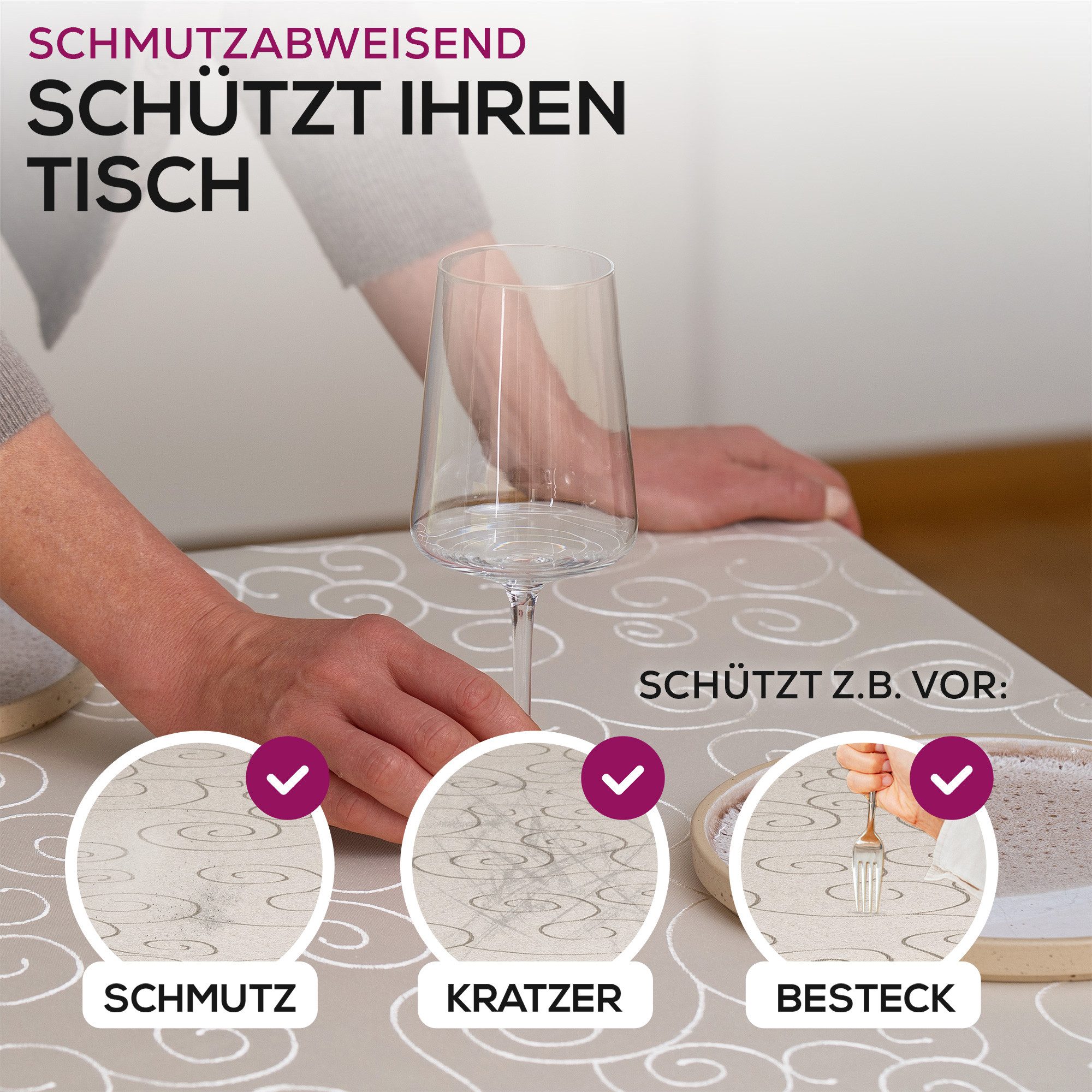 Beautex Tischdecke Damast Ornamente bügelfrei fleckenabweisend pflegeleichte Tischwäsche (1-tlg), Lotuseffekt, Formstabil, Strapazierfähig, Eleganter Glanz, Kni – Bild 3 von 5