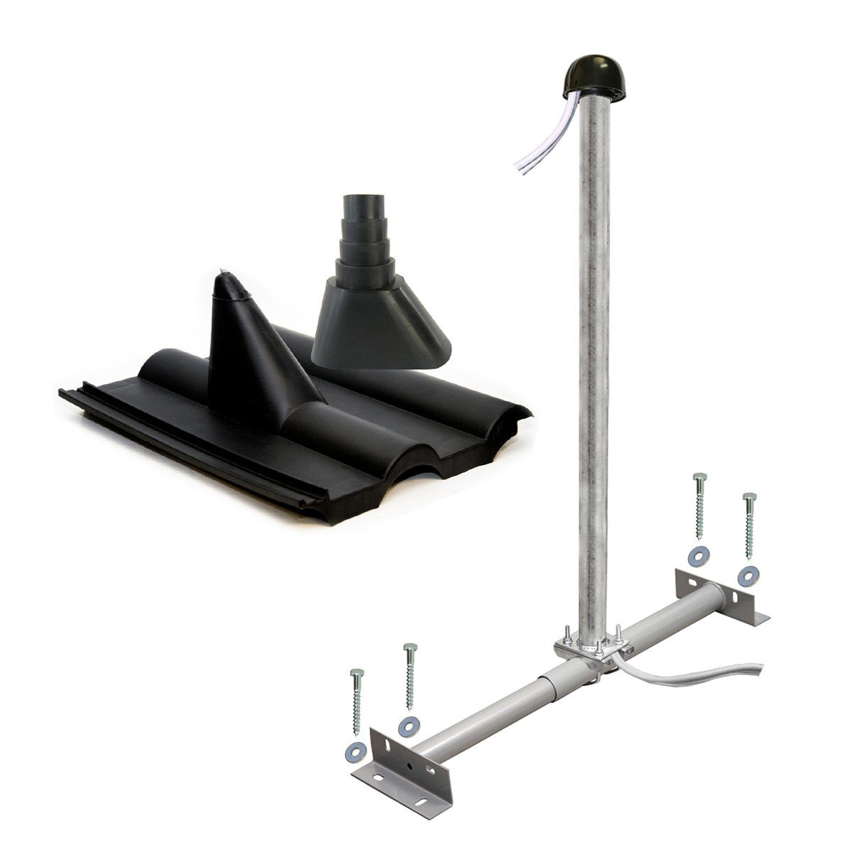 PremiumX SAT-Halterung BASIC Dachsparrenhalter 100cm SAT Mast Frankfurter Dachpfanne schwarz