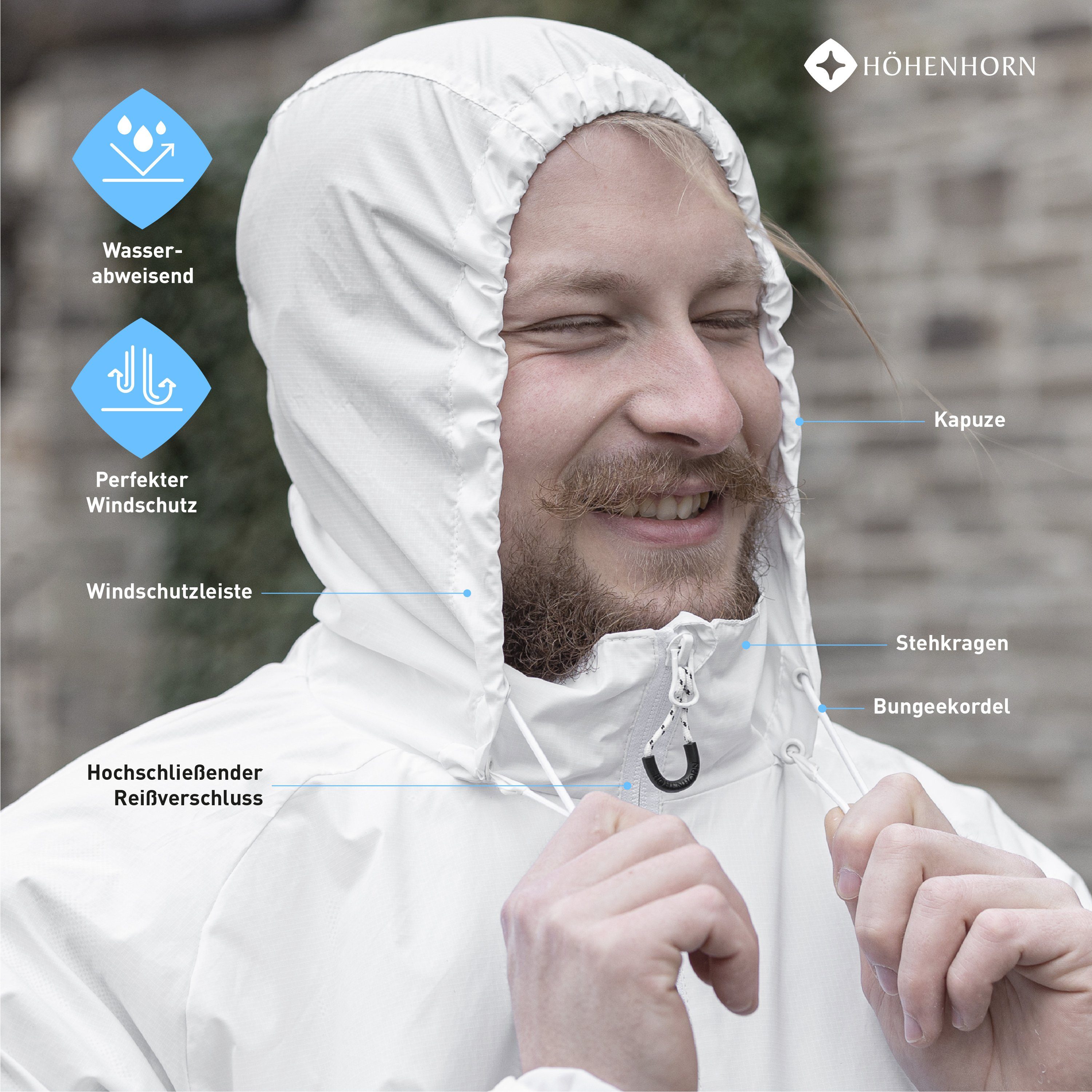 Höhenhorn Regenjacke Rigi Herren Regen Jacke für Männer Outdoor Freizeitjacke mit Kapuze leichtes Eigengewicht, Atmungsaktiv