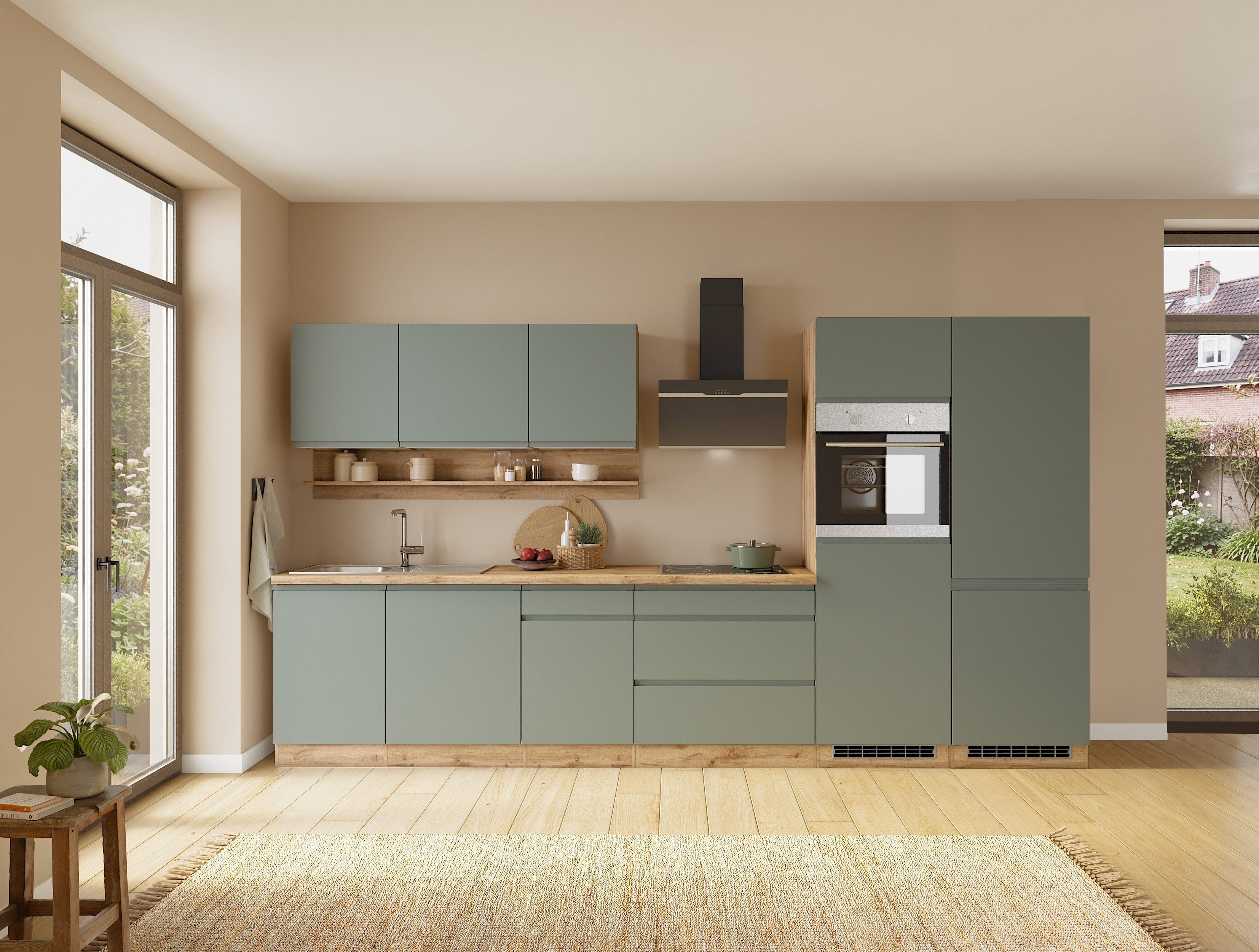 KOCHSTATION Küchenzeile KS-Virginia,neu in verbesserter Ausführung, Breite 360 cm, Softclose, wahlweise mit E-Geräten und Induktion