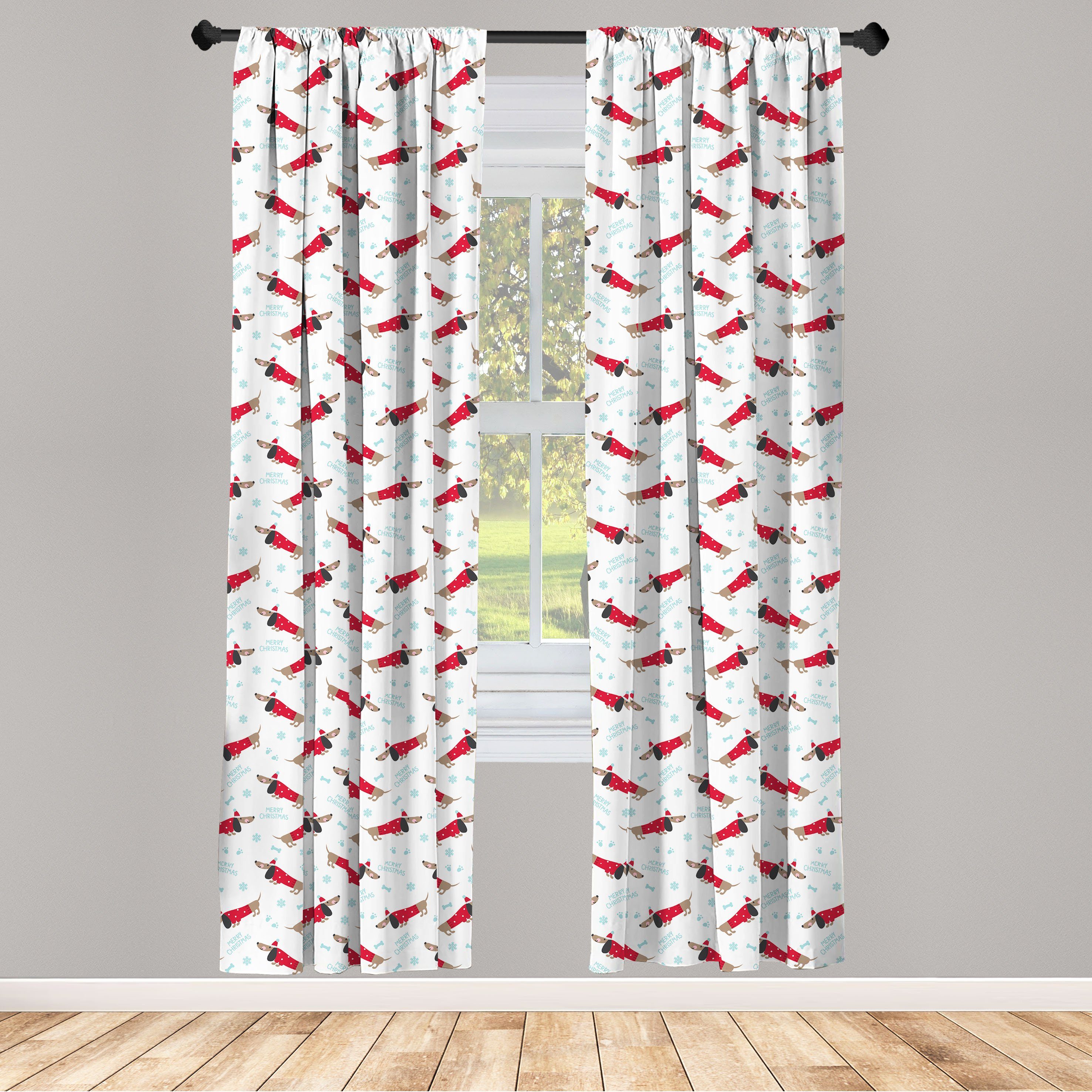 Gardine Vorhang für Wohnzimmer Schlafzimmer Dekor, Abakuhaus, Microfaser, Dackel Frohe Weihnachten und ein Hund