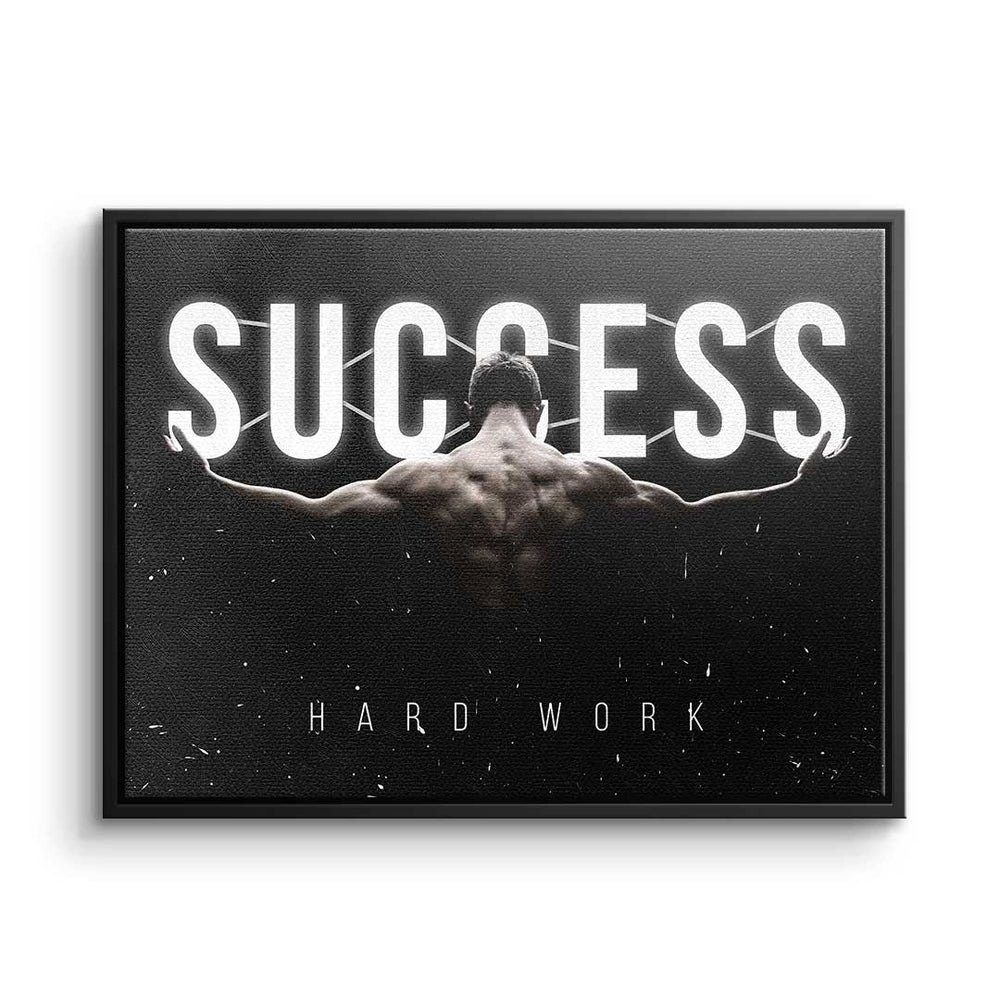 - - - - silberner - Work Motivation Hard Premium Training Leinwandbild, Success Leinwandbild DOTCOMCANVAS® Rahmen