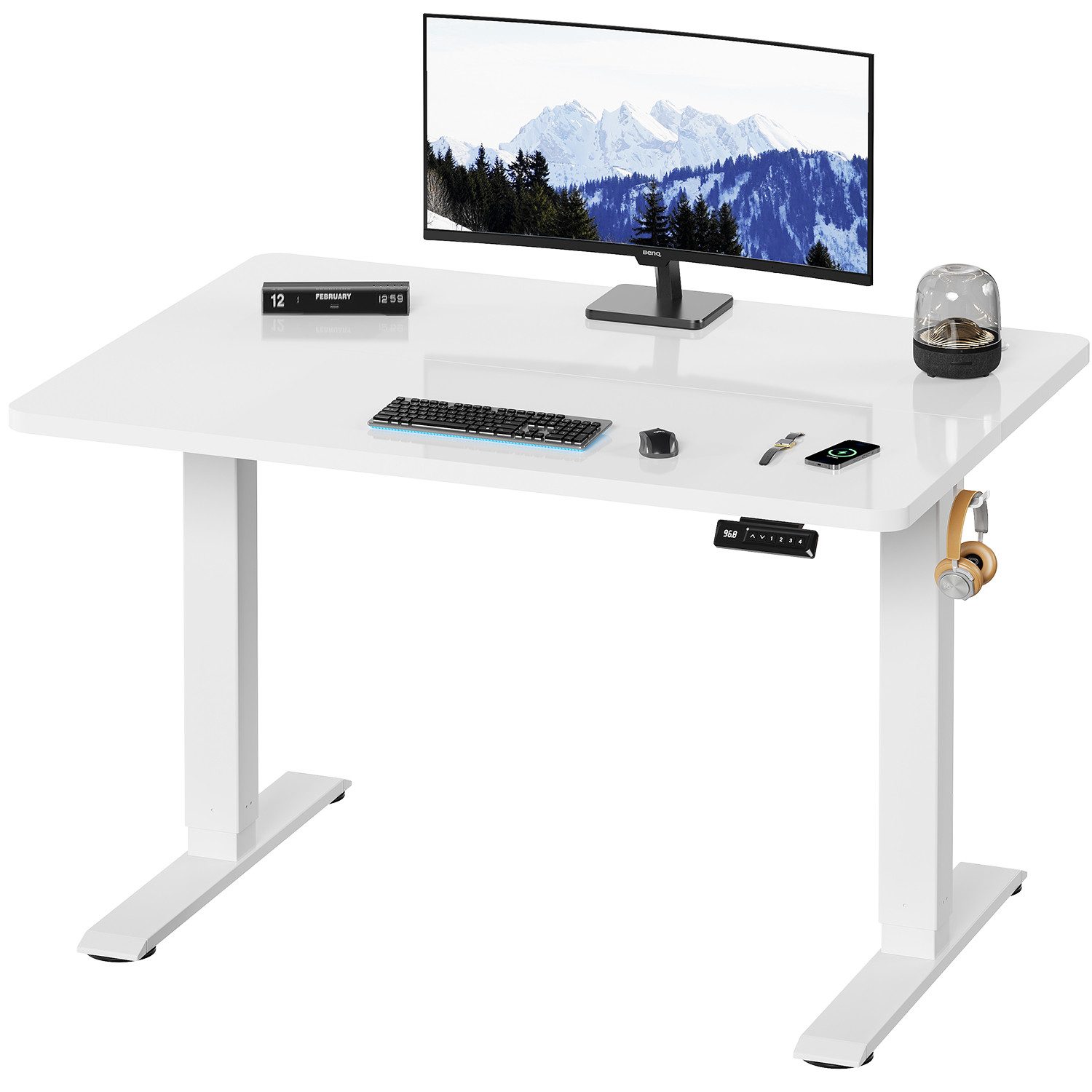 HOMALL Schreibtisch Höhenverstellbar elektrischer Memory-Funktion 100/120/140/160/180cm (Zweistufige Höhenverstellung Ergonomischer Kopfhörerhaken und Kabelhalterung)