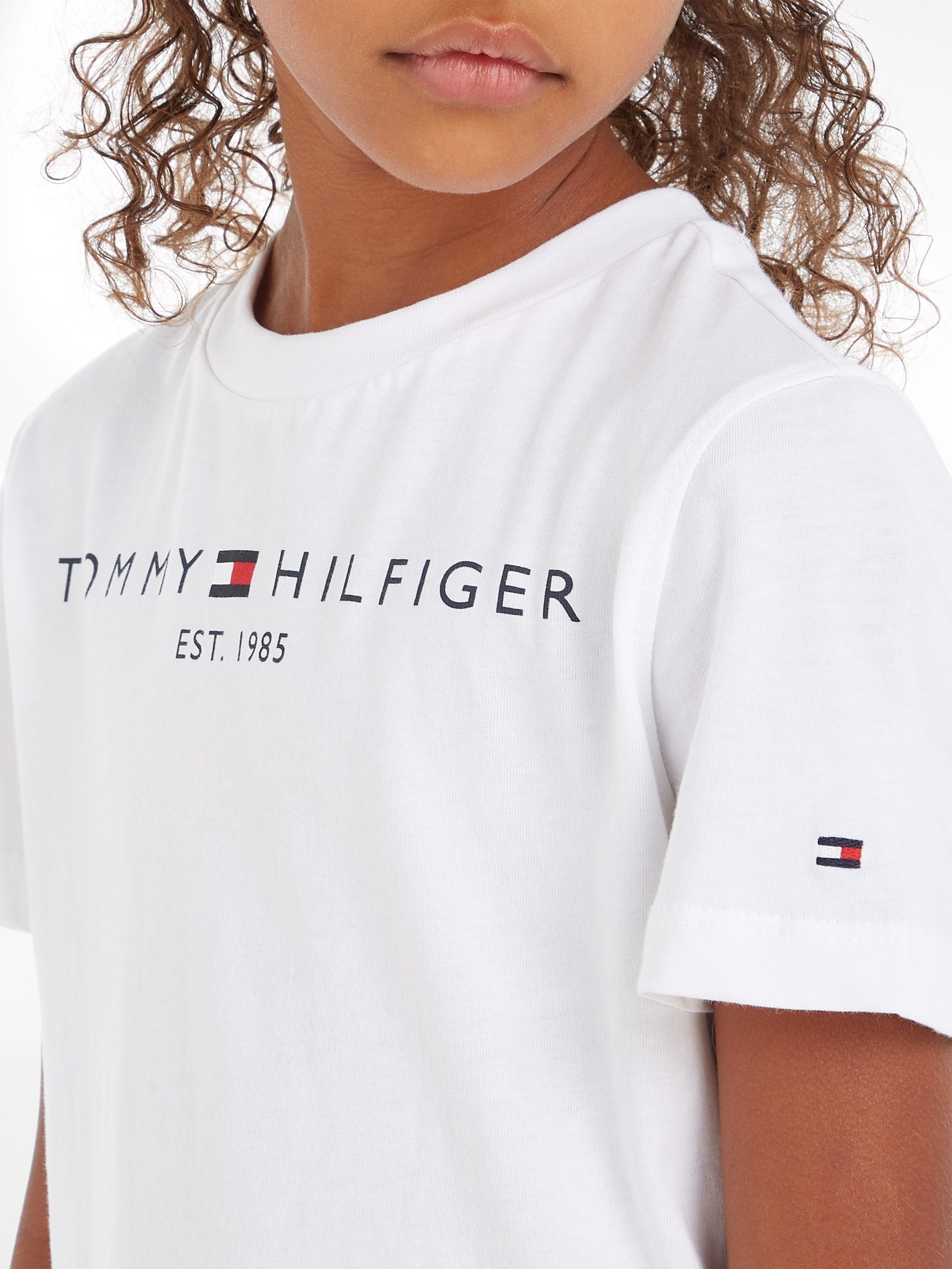 Tommy Hilfiger Logo-Schriftzug SWEATPANTS ESSENTIAL White Hilfger Rundhalsshirt Tommy mit