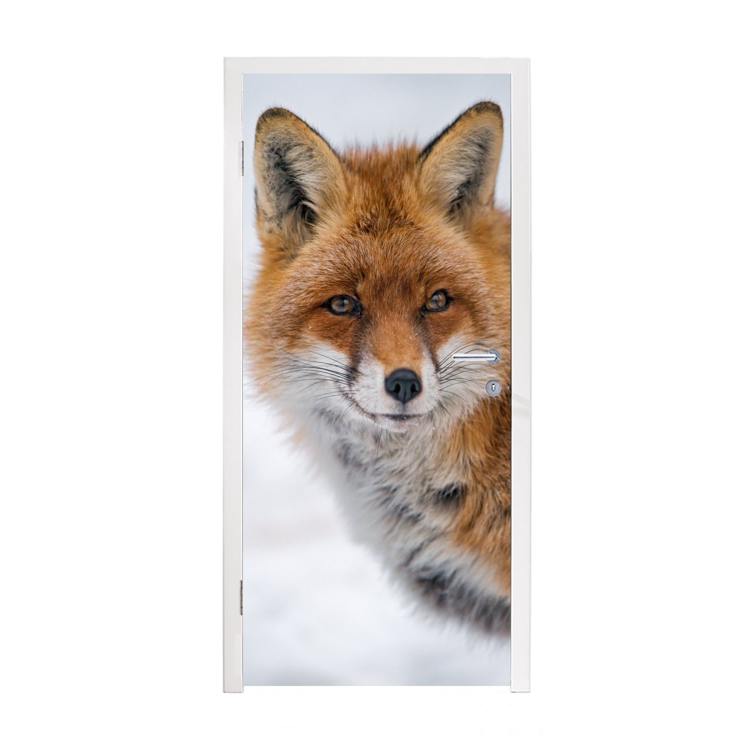 MuchoWow Türtapete Fuchs - Porträt - Schnee, Matt, bedruckt, (1 St), Fototapete für Tür, Türaufkleber, 75x205 cm
