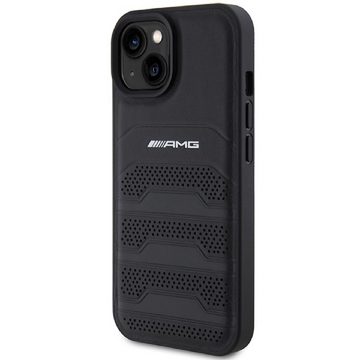 Mercedes Benz AMG Handyhülle Case iPhone 15 Echtleder schwarz Logo 6,1 Zoll, Kantenschutz