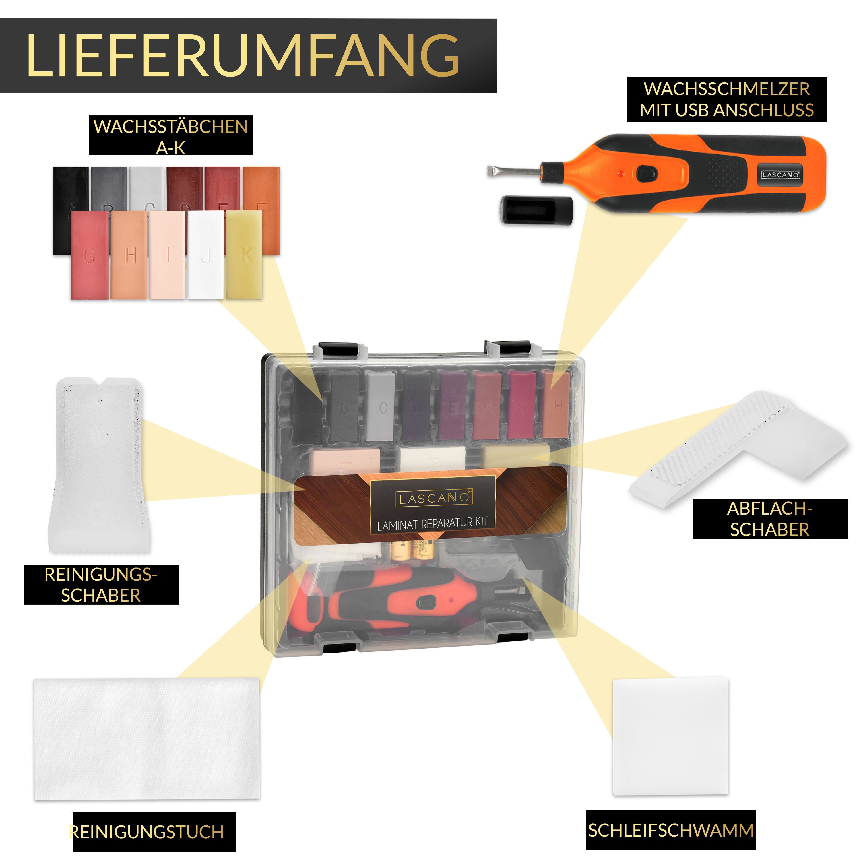 Lascano Laminat-Reparaturset Laminat Reparaturset, 1-St., Wachsschmelzer mit USB-Anschluss