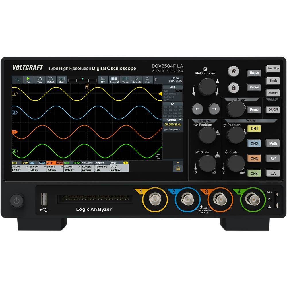 VOLTCRAFT Multimeter 250 MHz 4-Kanal 12 Bit VC-16753960, Digital-Speicher (DSO), Funktionsgenerator, Logic-Analyser