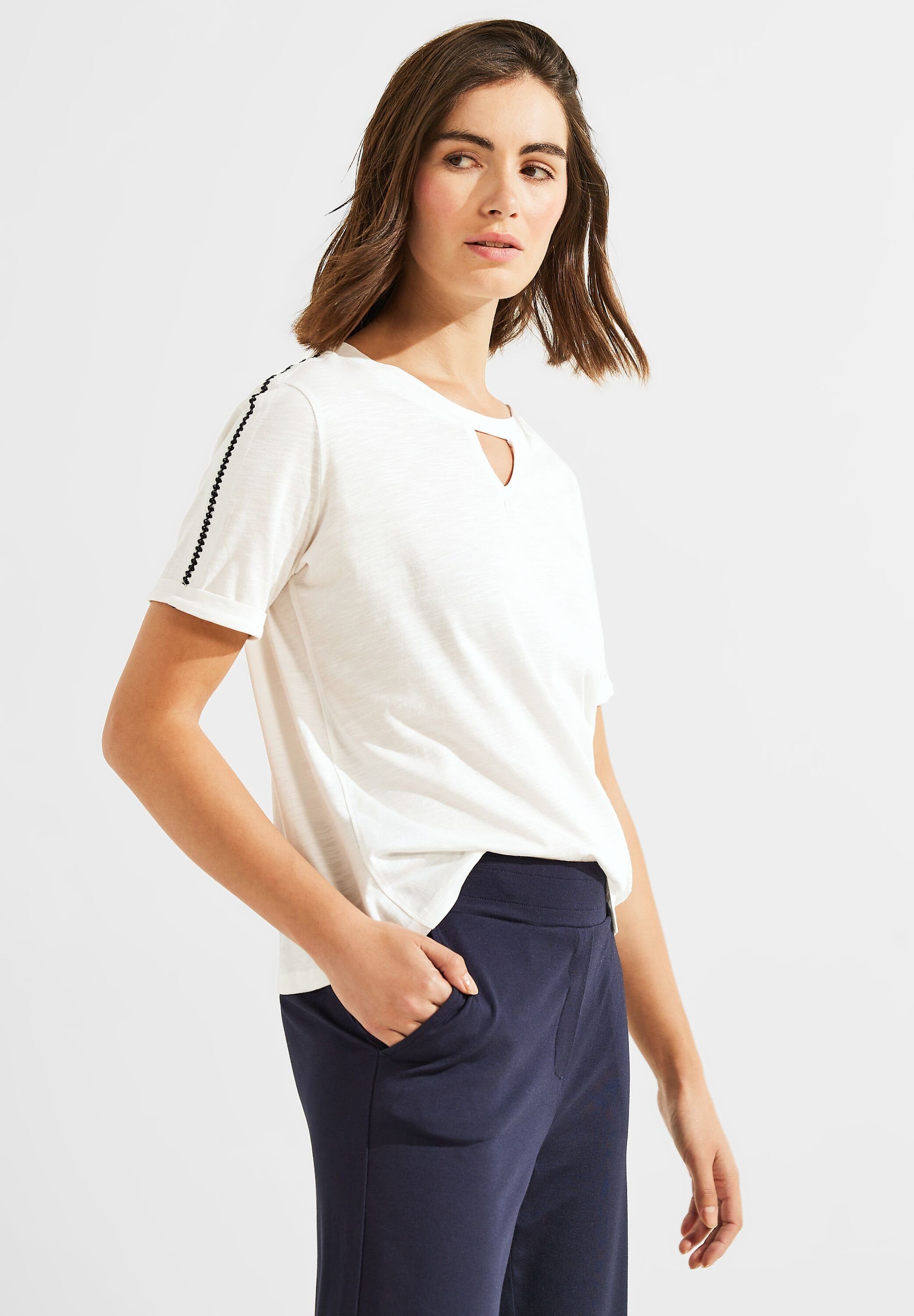Cecil T-Shirt aus softem Materialmix vanilla white