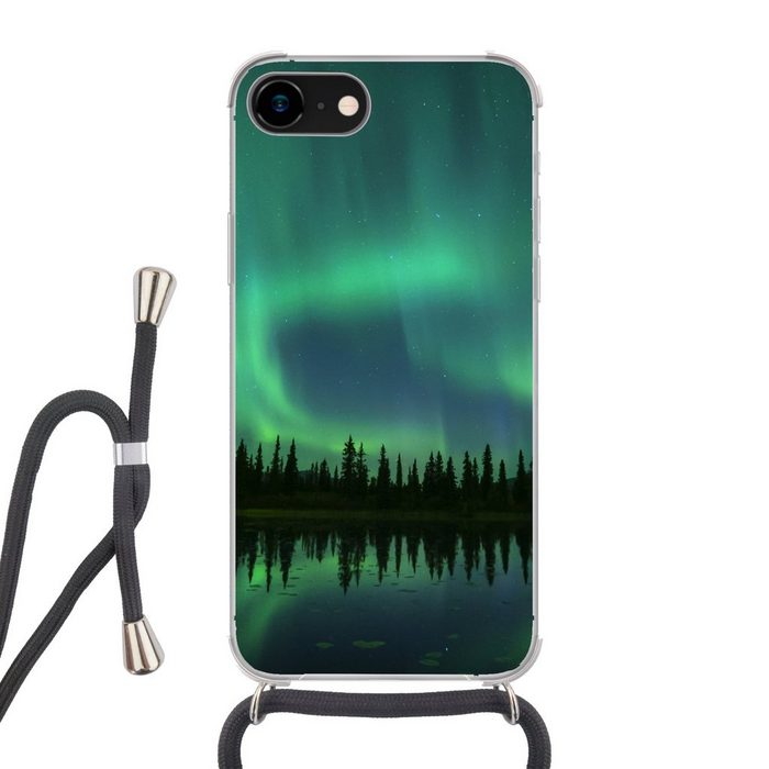 MuchoWow Handyhülle Nordlicht - Bäume - Wasser - Alaska Handyhülle Telefonhülle Apple iPhone 8