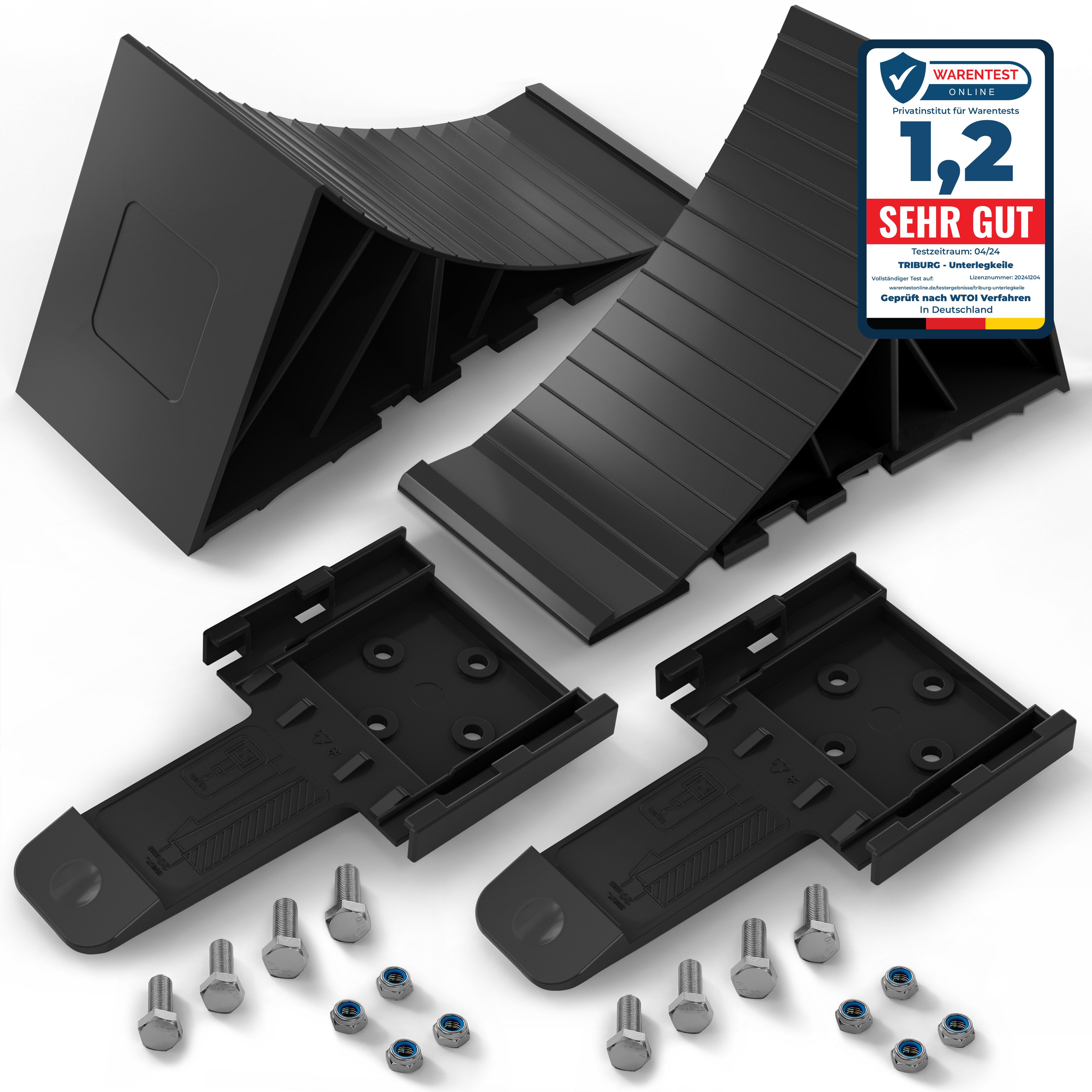TRIBURG Sicherheitskeil TRIBURG Unterlegkeile inkl. Halter [2er Set] und Montagematerial, Anhänger Unterlegkeile bis 1600kg Achslast
