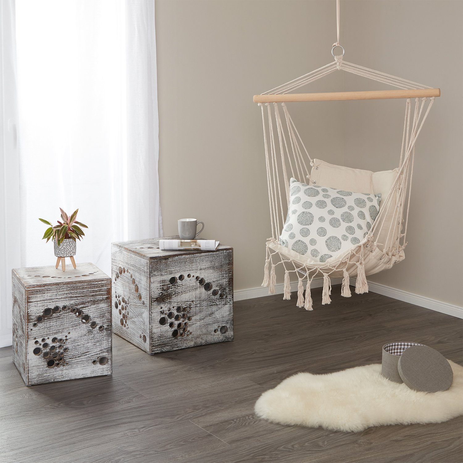 Homestyle4u Beistelltisch Hocker Beistelltisch Holz Würfel günstig online kaufen
