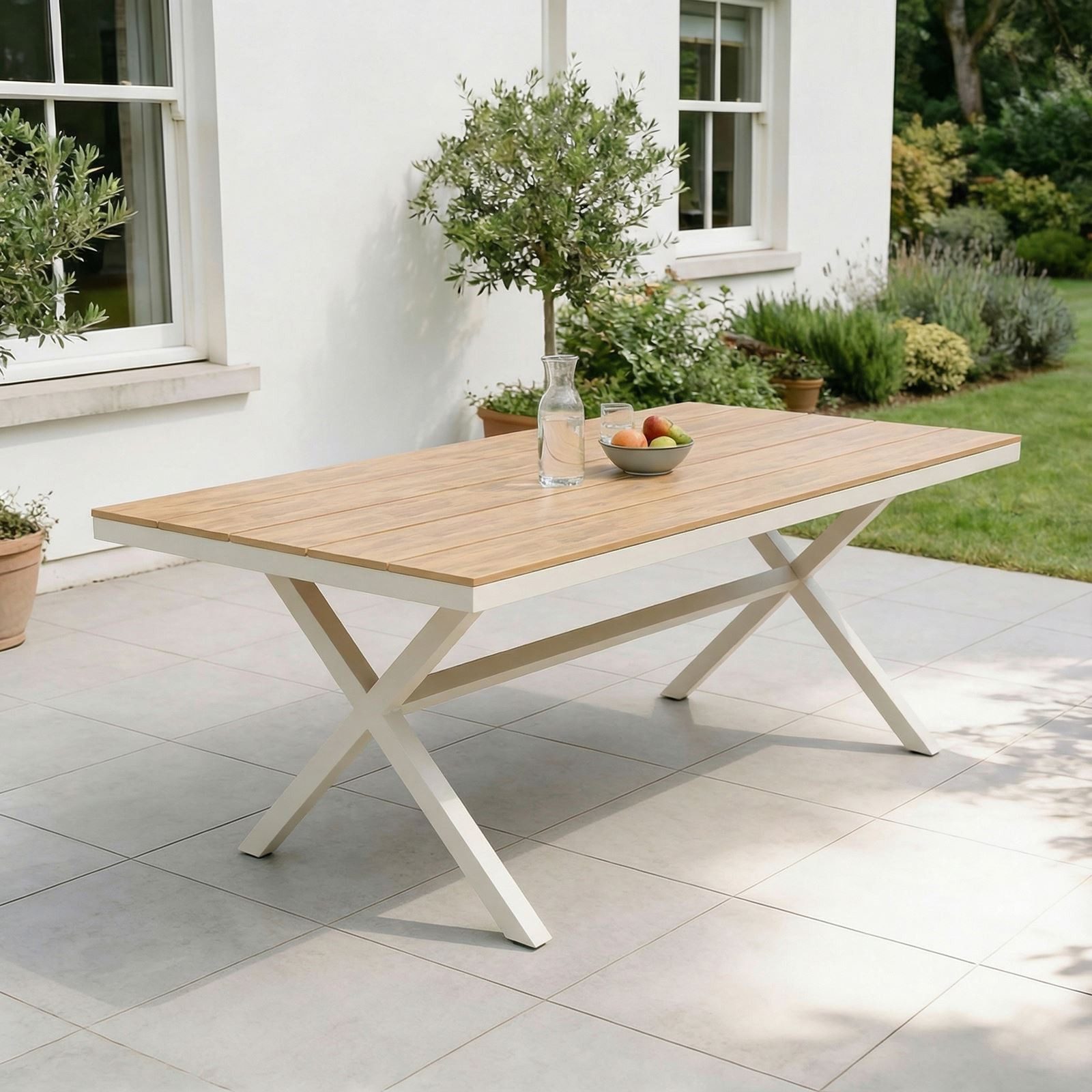 IDIMEX Gartentisch ISOLA, 180 x 100 cm mit Alu Gestell & Tischplatte in Holzoptik weiß/natur