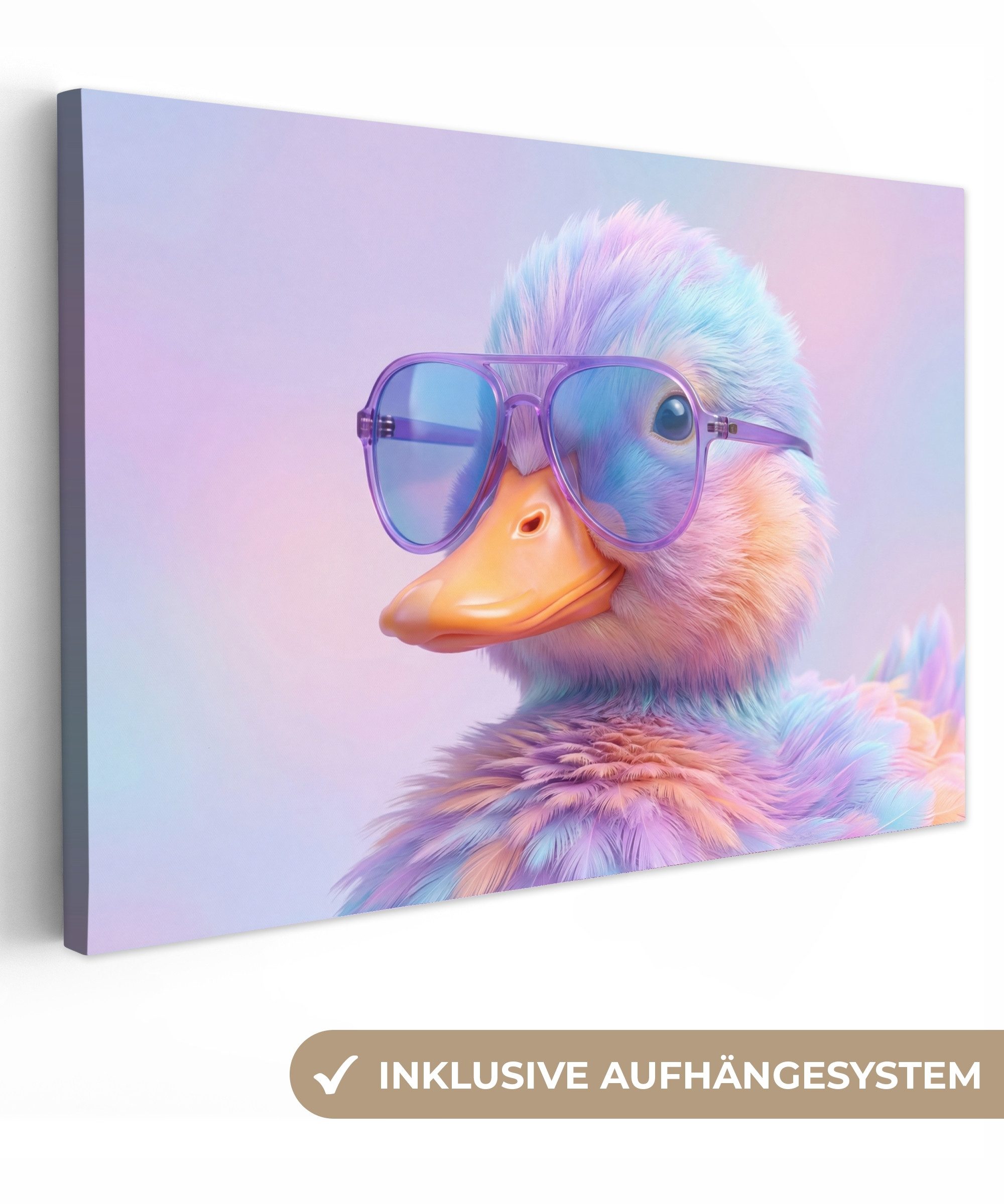 OneMillionCanvasses® Leinwandbild Ente - Brille - Pastell, Fotodruck (1 St), Leinwand Bilder Klein, Wand Dekoration Aesthetic 30x20 cm
