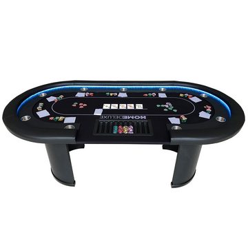 HOME DELUXE Spieltisch Pokertisch FULL HOUSE 215 x 106 x 78 cm, (inkl. Getränkehalter & Chiptray), mit LED Beleuchtung I Spielertisch Poker Tisch