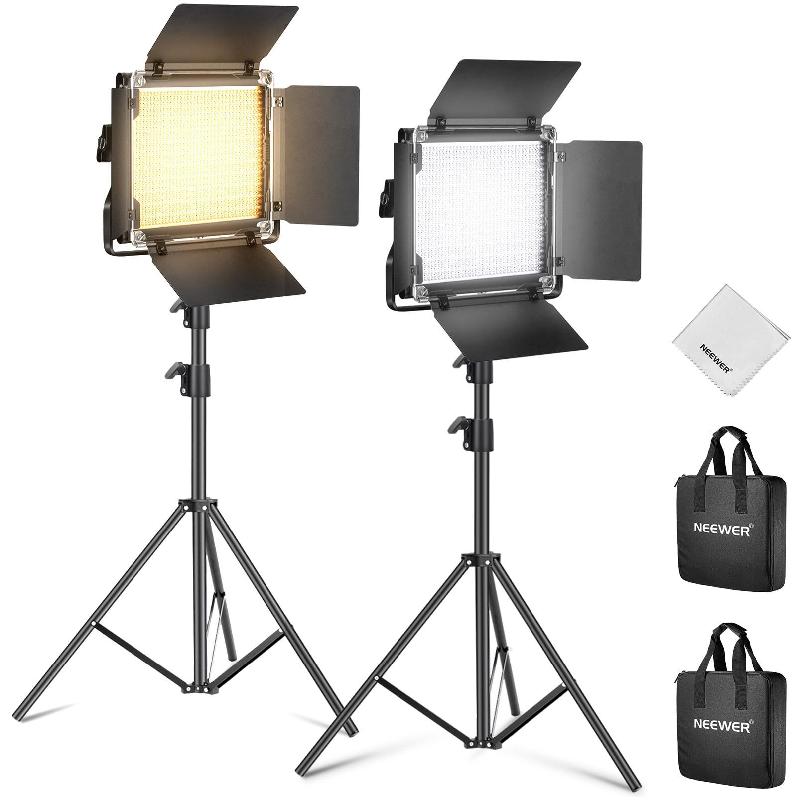 Neewer Videoleuchte NL660 2x 660 LED Panel Set 3200K-5600K CRI96+ mit Stativen, Einstellbar, Dimmbar, Robust, für Studio Fotografie Aufnahme Streaming