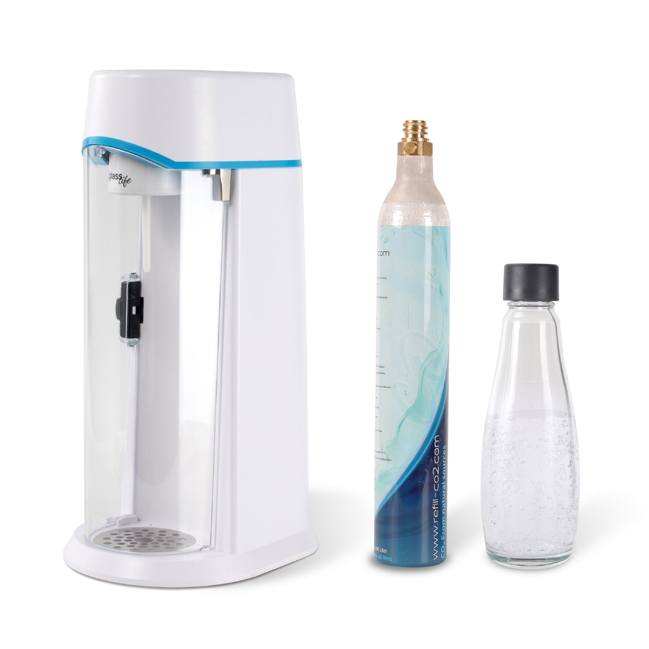 Zoomyo Wassersprudler Wassersprudler mit Glasflasche im edlen Karaffendesign