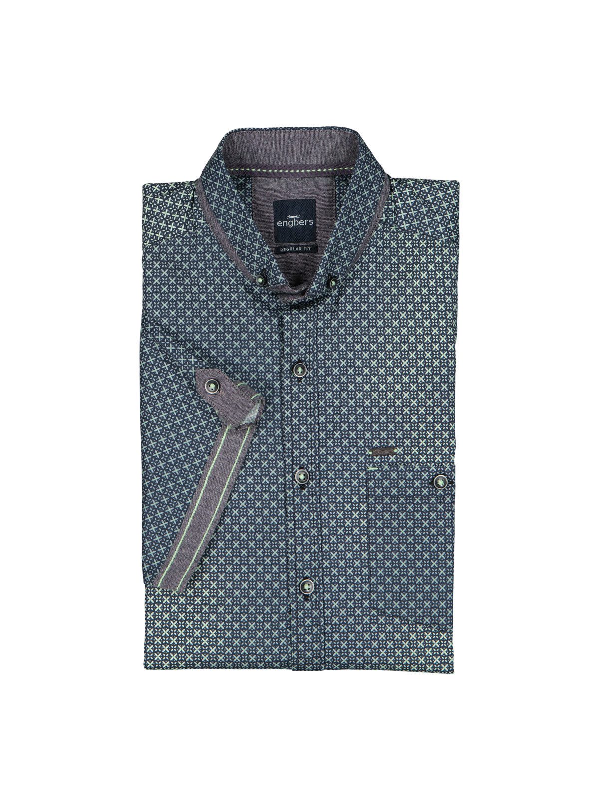Engbers Kurzarmhemd Herren Kurzarmhemd mit Batik-Print und Stretch-Komfort, Hellgruen