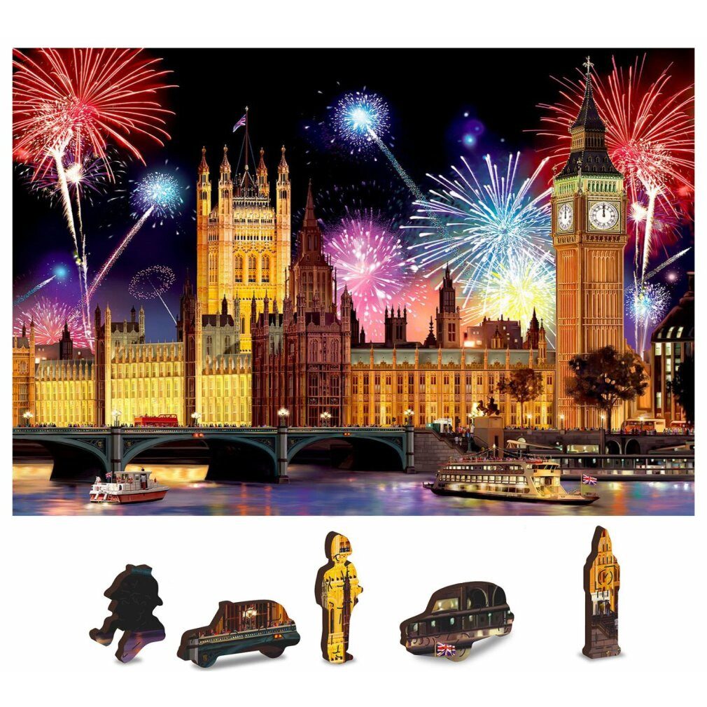 Wooden City Puzzle Holzpuzzle Nacht London 2in1, 75 Teile ECO, Puzzleteile