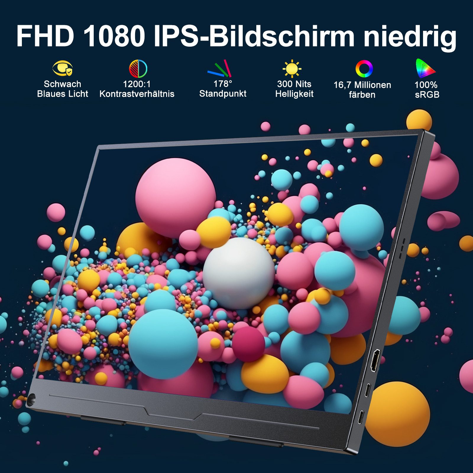 UPERFECT Upgrade des tragbaren 15,6-Zoll-VESA-Monitors mit 1080P-Display Portabler Monitor (39,62 cm/15.6 ", 1920x1080 px, Full HD, 25 ms Reaktionszeit, 60 Hz, IPS, Tragbarer Monitor, Gaming Monitor)