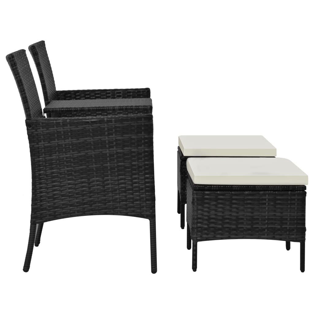 vidaXL Loungesofa 2-Sitzer-Gartensofa Poly & 1 Hocker mit Rattan Teile Tisch Schwarz