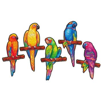 Unidragon Puzzle 193-tlg. Holzpuzzle Playful Parrots Medium 44x25 cm, Puzzleteile