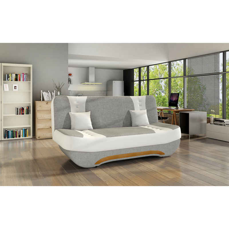 Home Collective Sofa 3-Sitzer Dreisitzer Schlafsofa, mit 2 Dekokissen und Stauraum, Hellgrau/Weiß umbaubar zum Bett Doppelbett