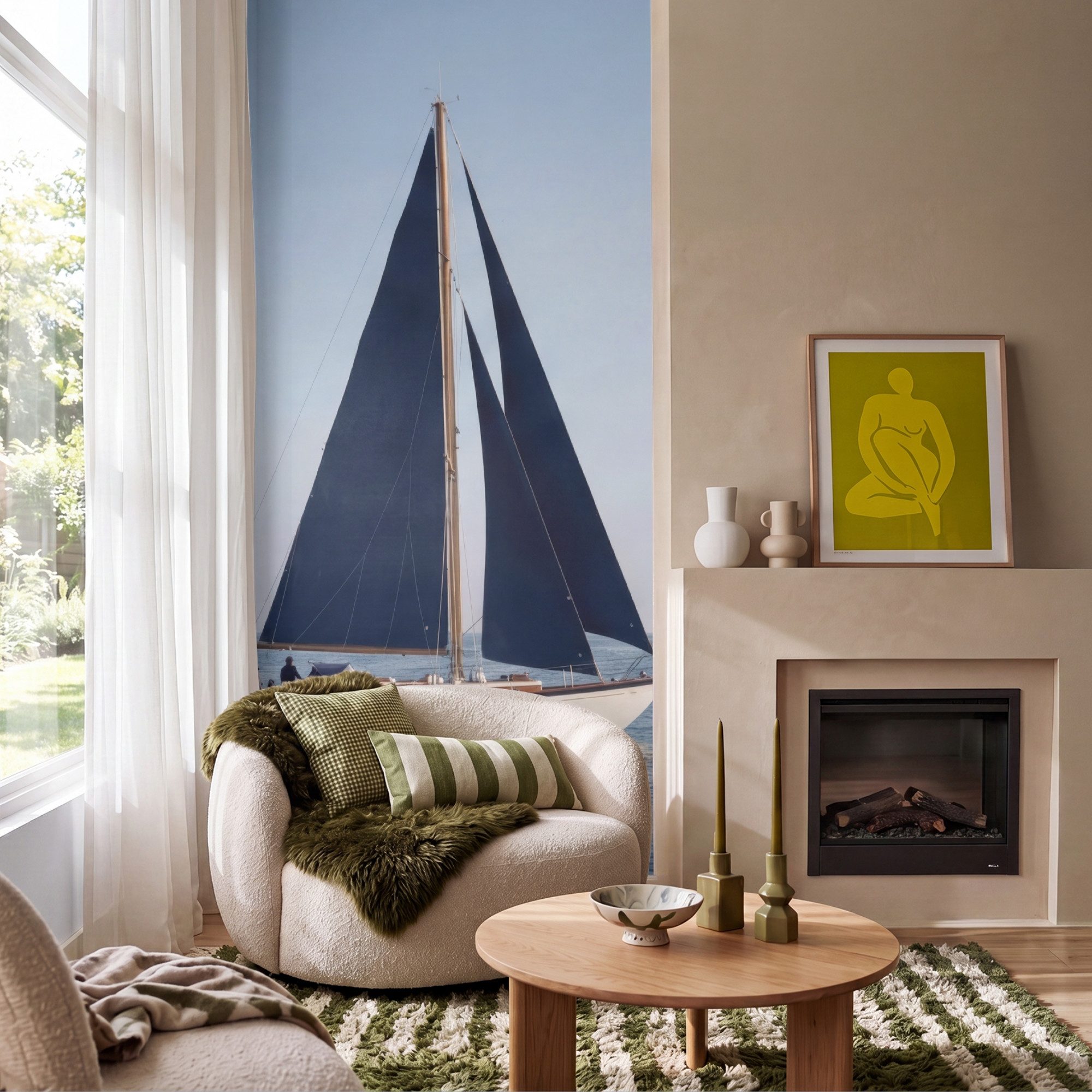 OnlyWow Fototapete Segelboot - Meer - Blau, Matt, bedruckt, Wandtapete, Küche, bedruckt 120x220cm