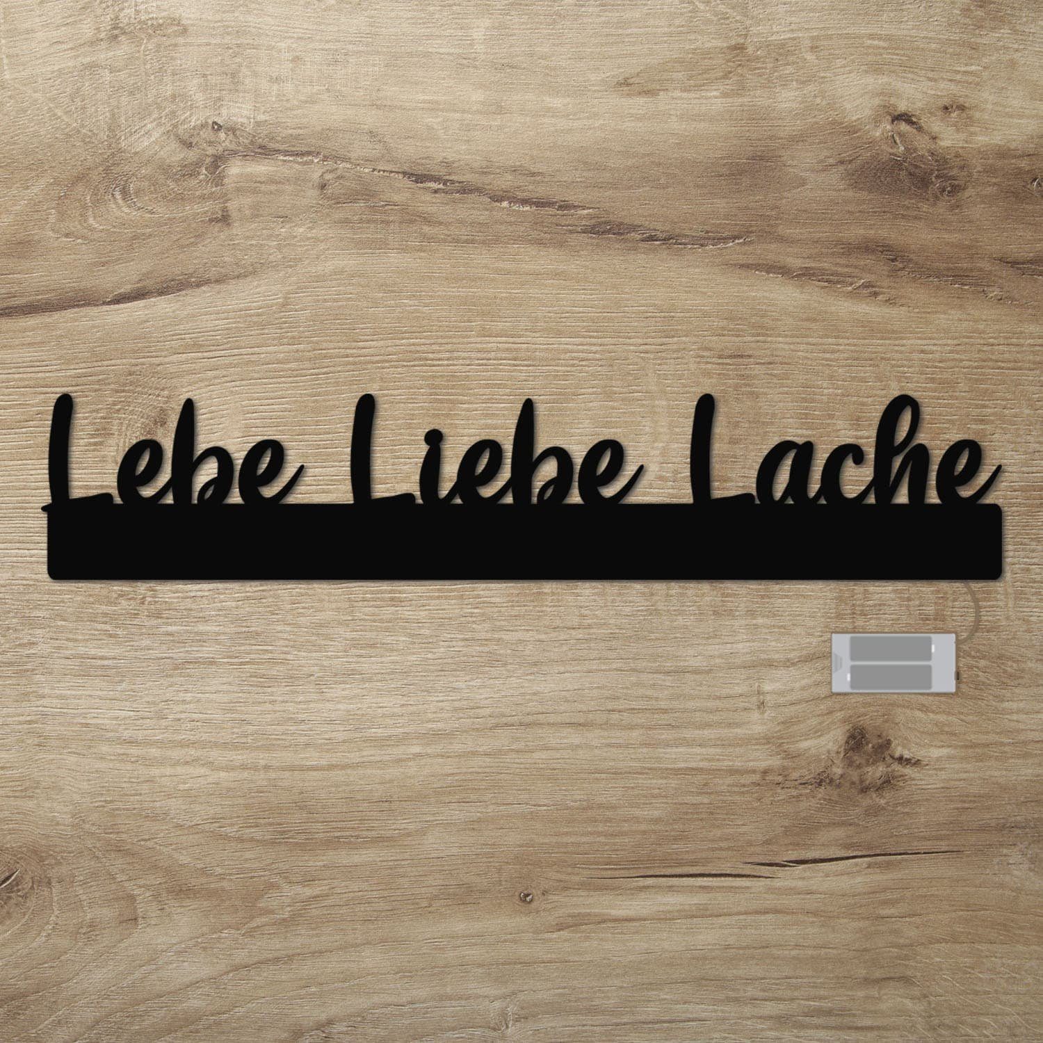 Namofactur LED Dekolicht Lebe Liebe Lache - Dekoobjekt aus Holz mit Lebens Schriftzug, Ohne Zugschalter/Stern, LED fest integriert, Warmweiß, Wanddekoobjekt Wohnzimmer Leuchte batteriebetrieben Schwarz