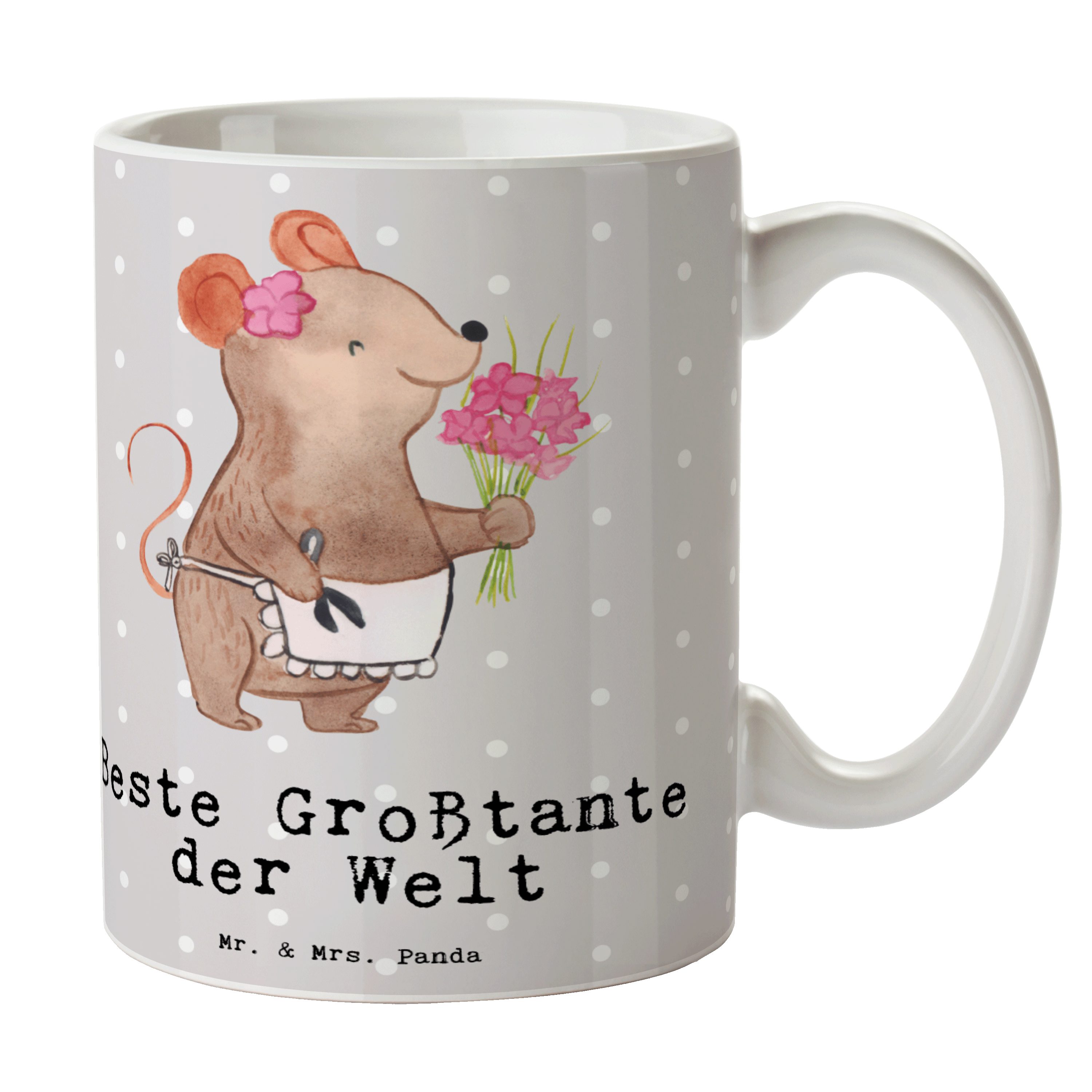 Mr. & Mrs. Panda Tasse Maus Beste Großtante der Welt - Grau Pastell - Geschenk, Neffe, Mitbr, Keramik