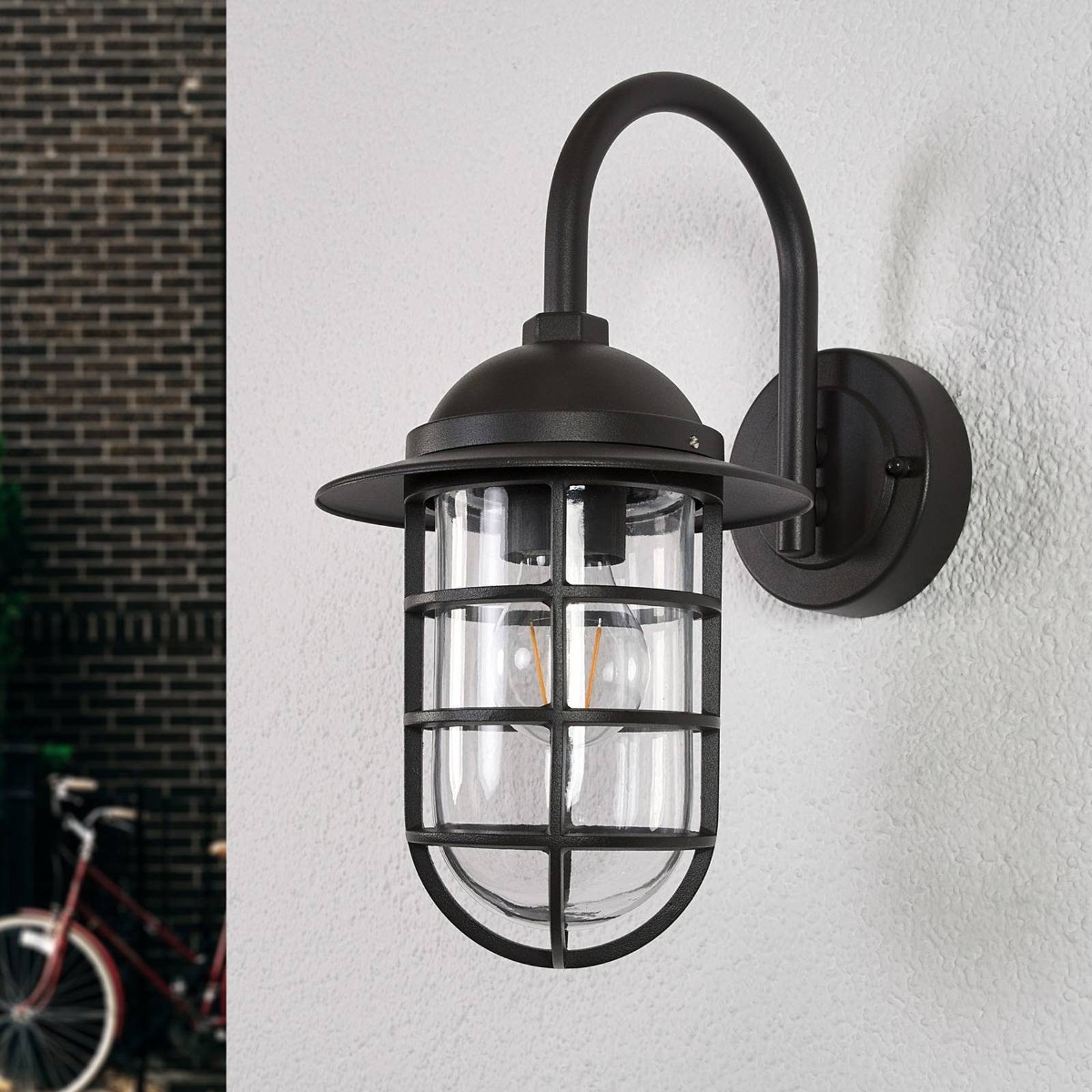 Lindby Außen-Wandleuchte Naila, Leuchtmittel nicht inklusive, Antik, Aluminium, Glas, dunklegrau, klar, 1 flammig, E27 | Wandleuchten