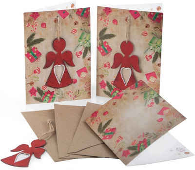 Logbuch-Verlag Weihnachtskarte 3 Weihnachtskarten DIN A6 Kuvert + Engel Anhänger
