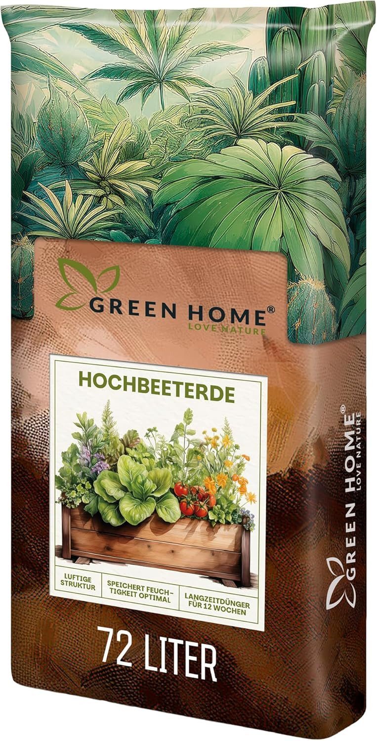 GREEN HOME LOVE NATURE Spezialerde Hochbeeterde für Gemüse & Kräuter, gebrauchsfertig, strukturstabil 18 L, 36 L, 72 L, Langzeitdünger, Perlite, Kokosfasern, pH 5,8, strukturstabil