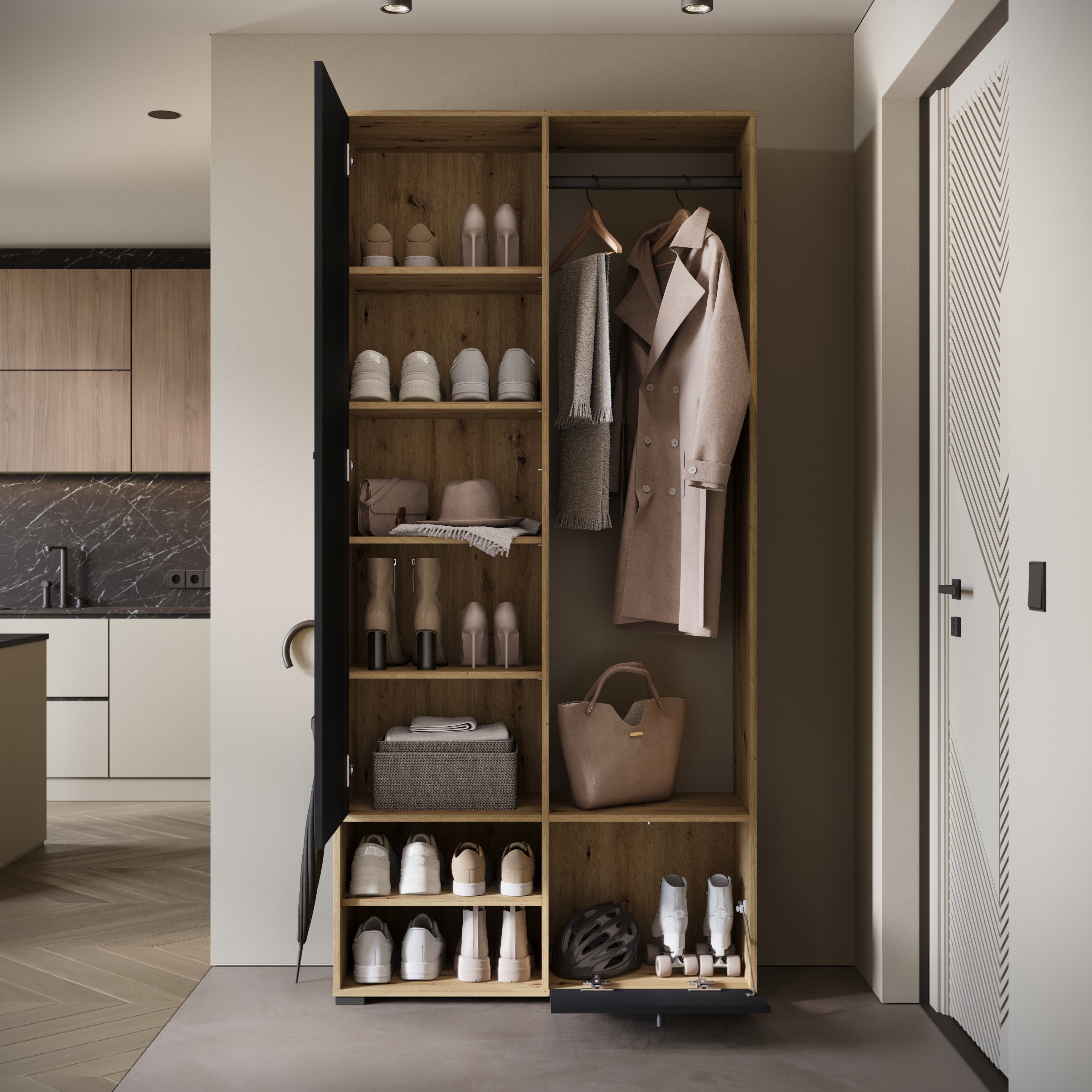 Home affaire Garderobenschrank DINO Kompaktgarderobe, Garderoben-Set DINO Mit Spiegel und Kleiderstange, 90 cm breit, Türanschlag wechselbar – Bild 5 von 5
