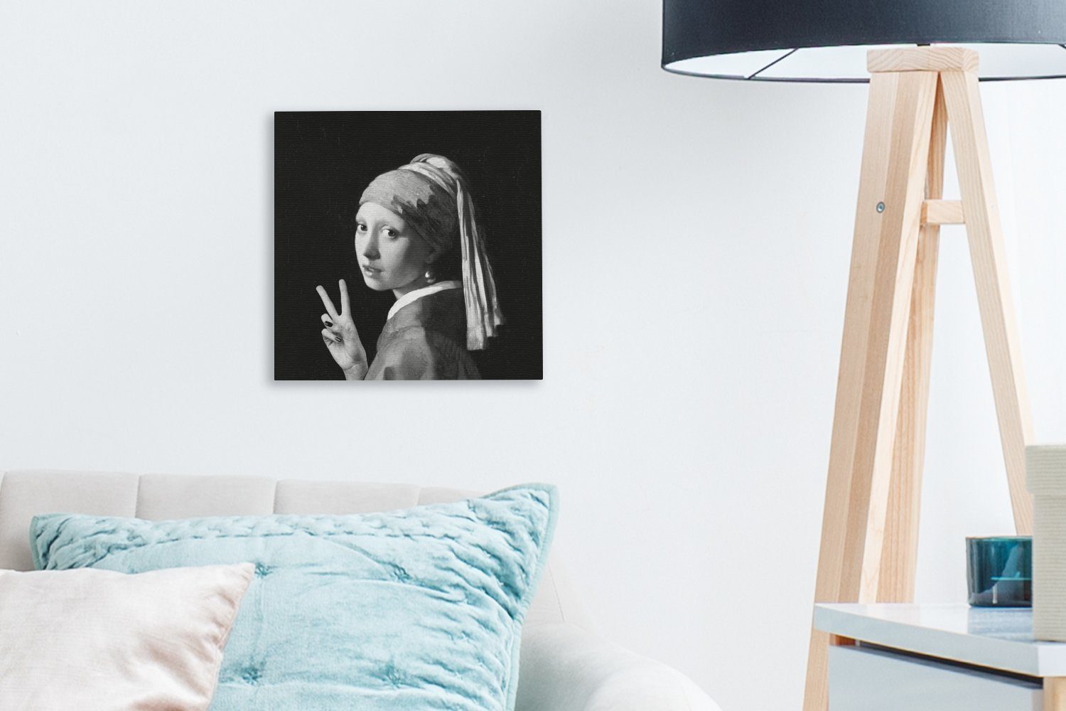 Das und, Schlafzimmer Gemälde Bilder mit OneMillionCanvasses® dem bunt St), Mädchen für Vermeer Perlenohrring - - Leinwand Schwarz (1 Wohnzimmer Johannes
