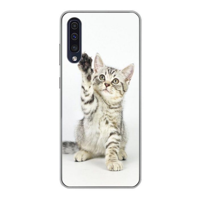 MuchoWow Handyhülle Kätzchen - Pfote - Weiß - Mädchen - Kinder - Jungen - Kind Handyhülle Samsung Galaxy A30s Smartphone-Bumper Print Handy