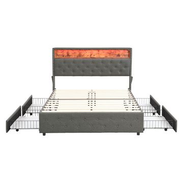 REDOM Polsterbett Doppelbett (LED-Bett, Nachttisch-USB-Schnittstelle, Polsterbett mit 4 Schubladen), 140*200 cm, Ohne matratze